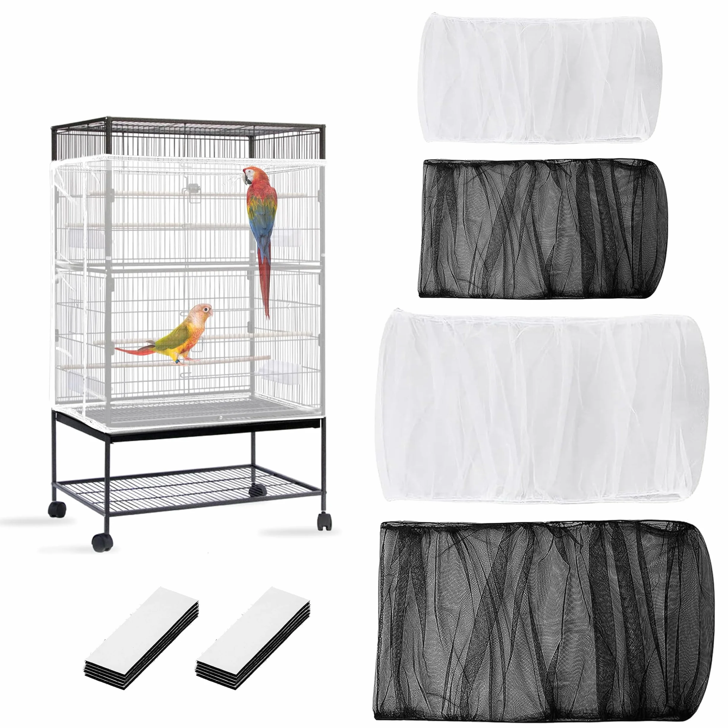 Copertura Gabbia Per Uccelli, 4 Pezzi Raccoglisemi Per Gabbia con Velcro, 2 Misure Rete In Nylon Riutilizzabile Per Pappagalli Copri Gabbia Per Gabbie Rotonde e Quadrate