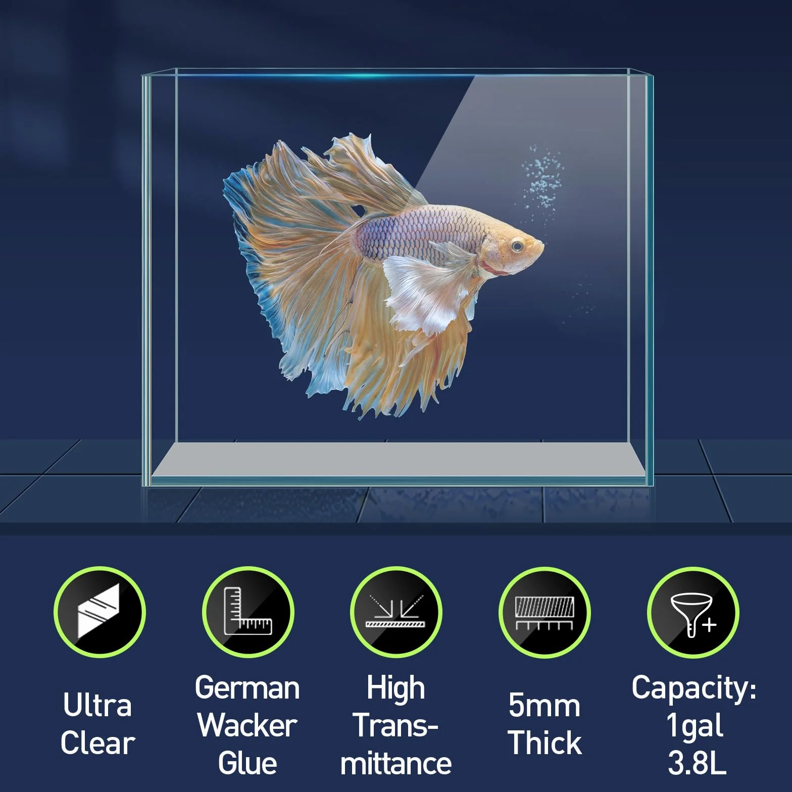 LAQUAL Kit acquario da 3.8 L con rete, sifone per acqua & 2 panni pulizia, vetro cristallino, piccolo acquario per Betta & pesci rossi, bella decorazione casa