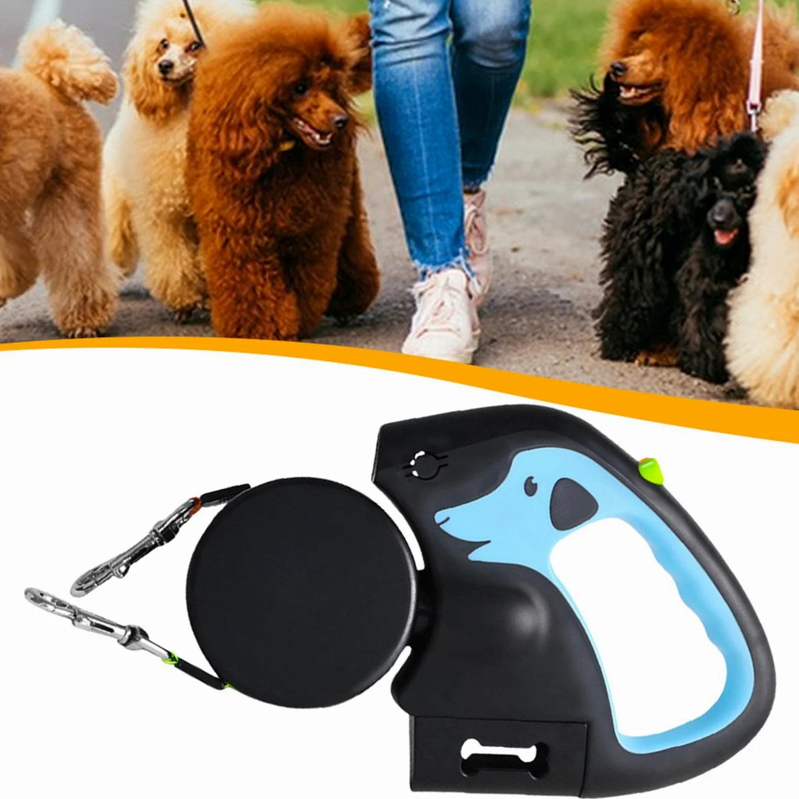Guinzaglio per cani con luce, corda retrattile, guinzaglio per cani | estensibile, design anti-groviglio, elastico protettivo, blocco per ottenere protezione brevettata, cavo portatile per cani,