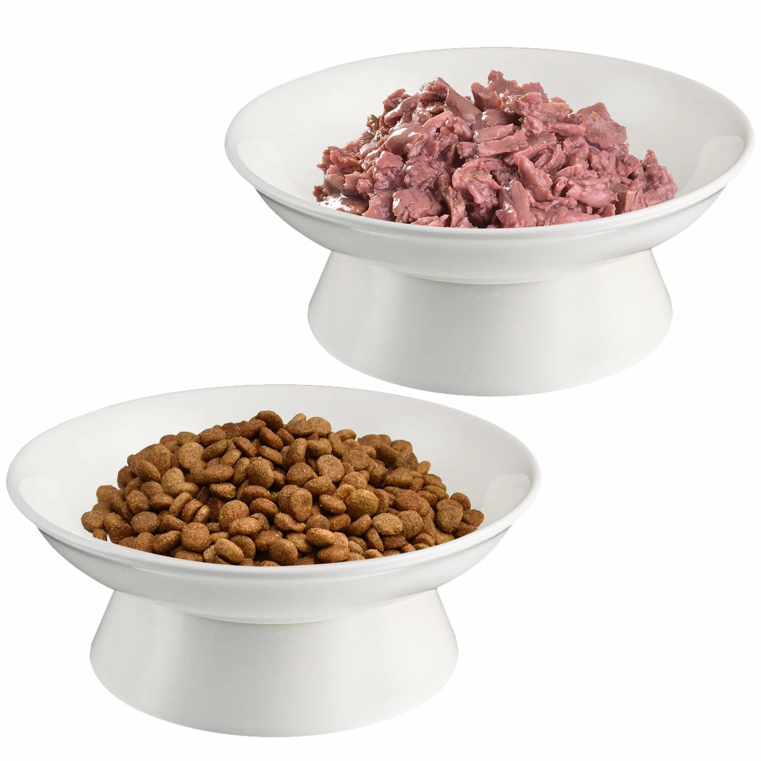 Ciotole Rialzate per Gatti in Ceramica 15,3 cm 2 Pezzi Anti Vomito con Supporto Lavabili in Lavastoviglie Bianco
