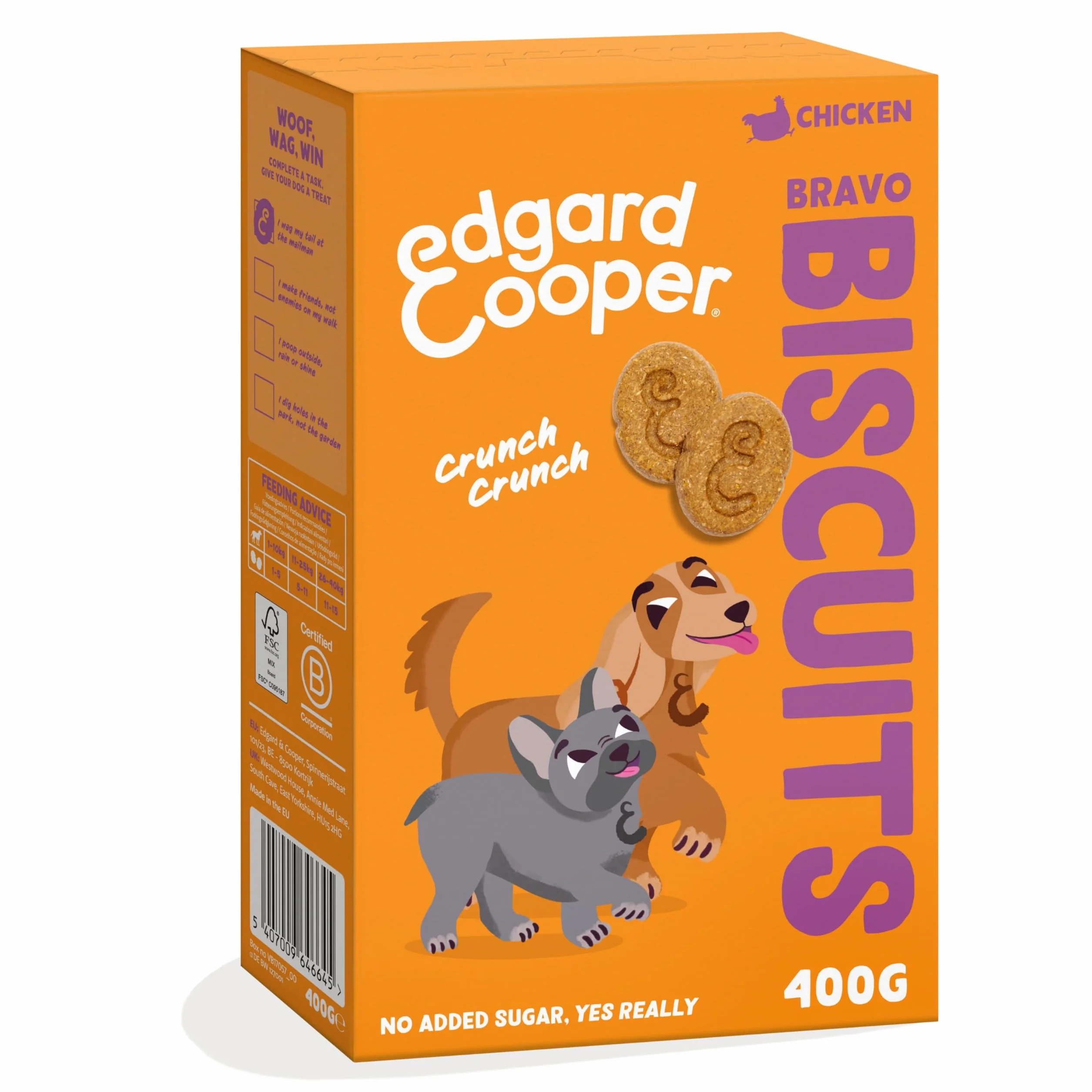 Edgard Cooper Snack per cani, Bravo Biscotti, (Pollo, 1 x 400g Bag), Senza cereali, ricco di proteine e carne fresca di qualità, con aminoacidi essenziali
