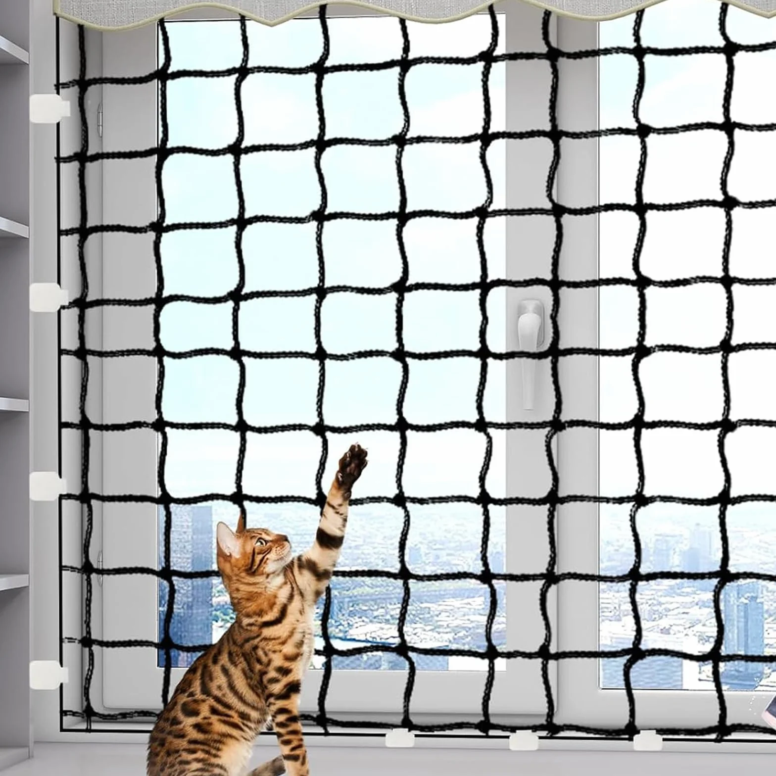Set da 40 pezzi per ganci adesivi – Rete di protezione per gatti all'aperto per balconi senza foratura, facile da installare, universale per sicurezza balcone e finestre