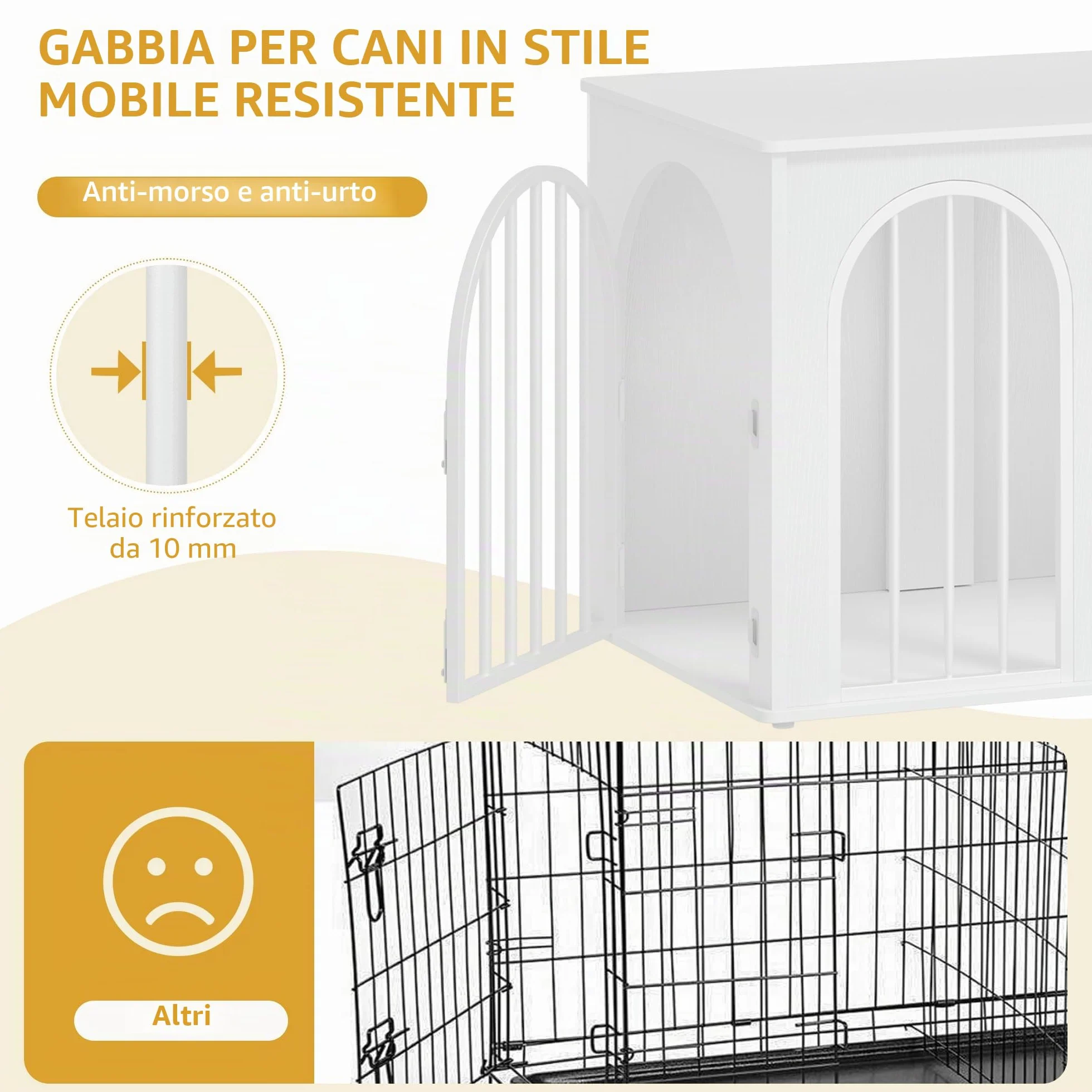 Hzuaneri 80 cm Gabbia per Cani, Tavolo Supplemento, Cuccia Moderna per Cani Interno, Gabbia per Cuccioli, Casetta per Animali, 3 Porte, Porta ad Arco, 56 x 80 x 61 cm, Bianco DFC85113W