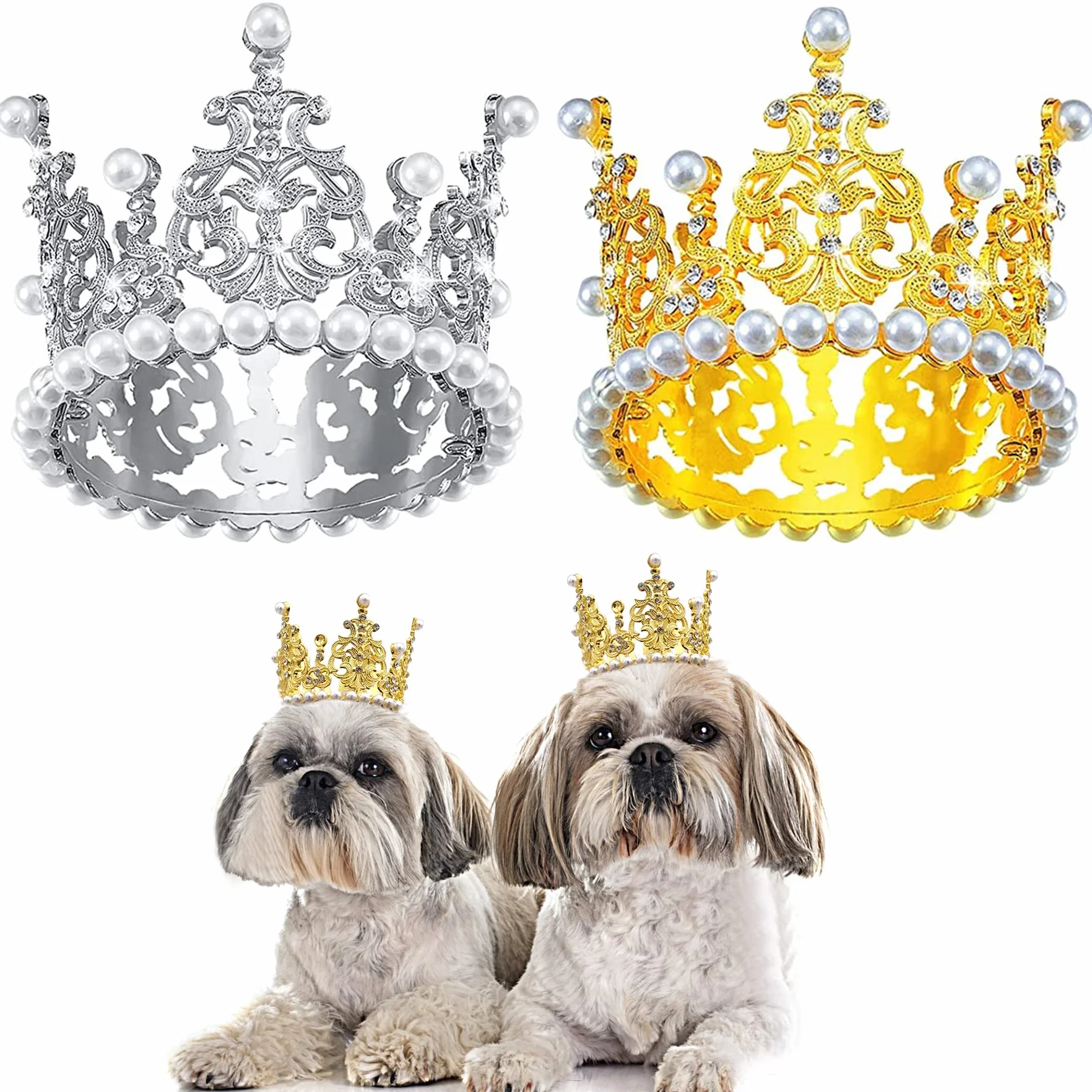 Corona per cani con strass oro argento principessa copricapo festa per cani piccoli e medi gatti