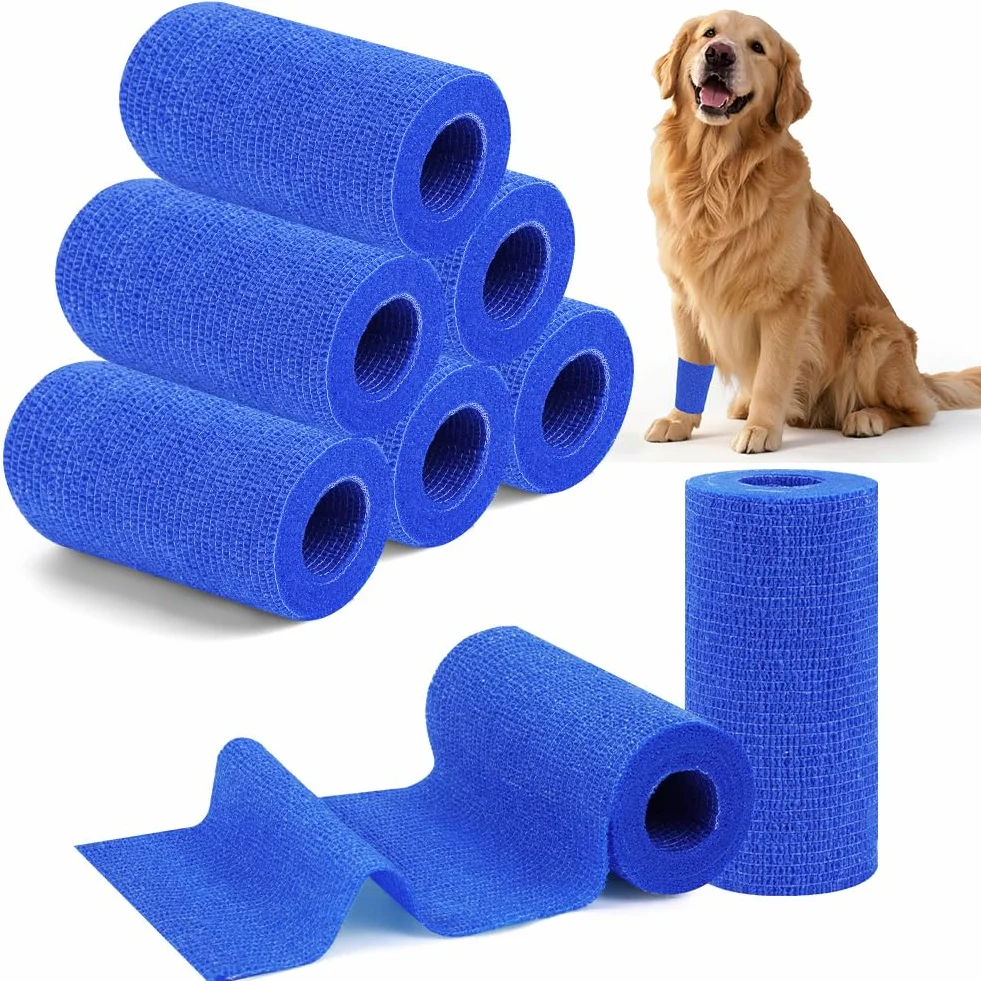 Benda Adesiva 8 Rotoli Bendaggio Adesiva Coesiva 10cmx4.5m Elastica Traspirante Sportivo Blu