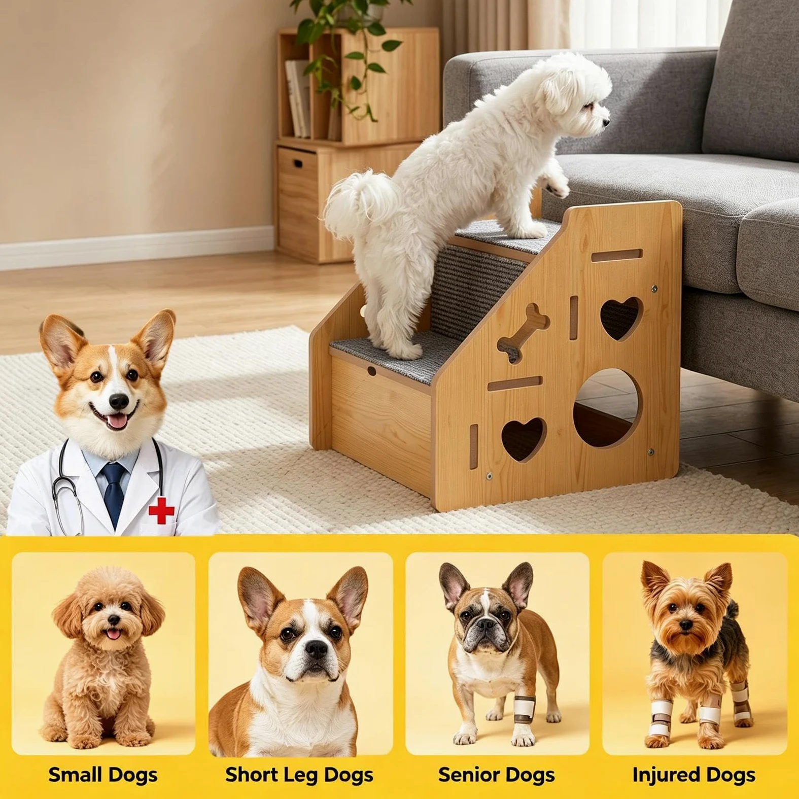 Scale da cani di piccola taglia Scaletta Antiscivolo | rampa per cani per , Divano, Fianco , Viaggio in Auto, Gatto, Cucciolo, Animale Anziano, Arrampicata