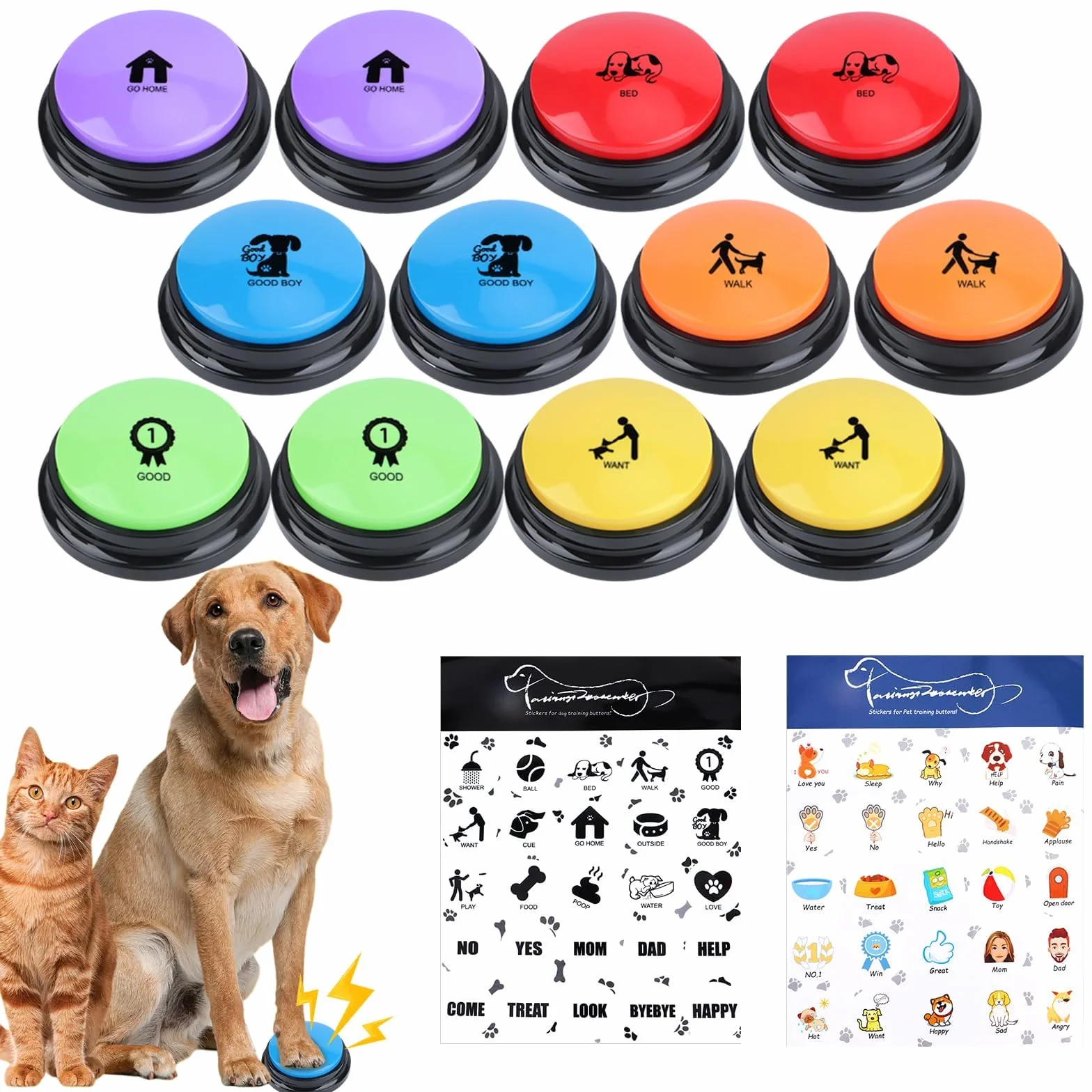 Pulsanti Parlanti per Cani, Pulsanti di Addestramento per Cani Pulsanti per Animali Domestici Pulsanti per Cani per la Comunicazione Buzzer con Funzione di Registrazione, Confezione da 4 con Tappetino
