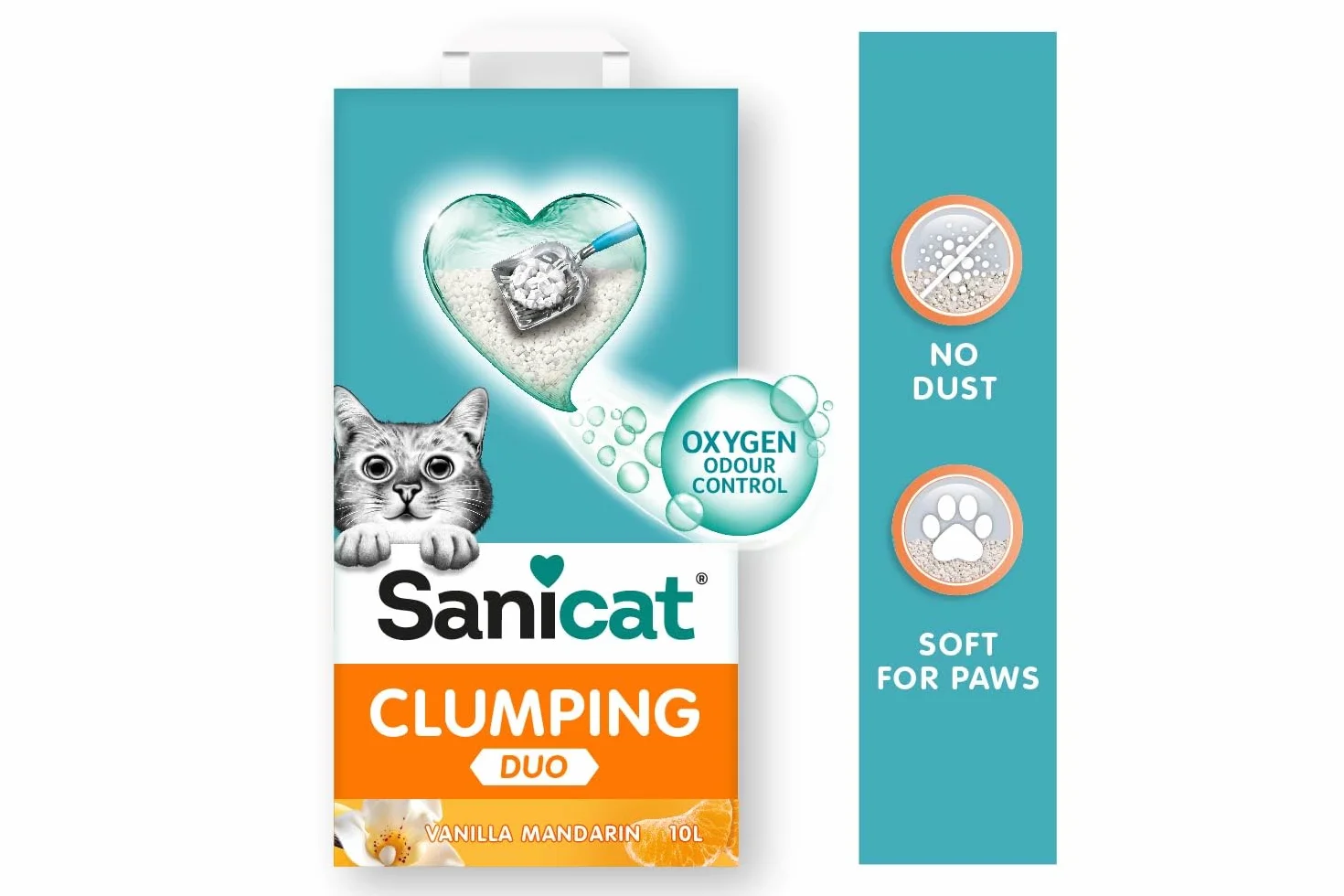 Sanicat - Lettiera per gatti agglomerante a grumi | Formbianca all’aroma di vaniglia e mandarino | A base di minerali naturali | Assorbe l'umidità e formato da 10 L