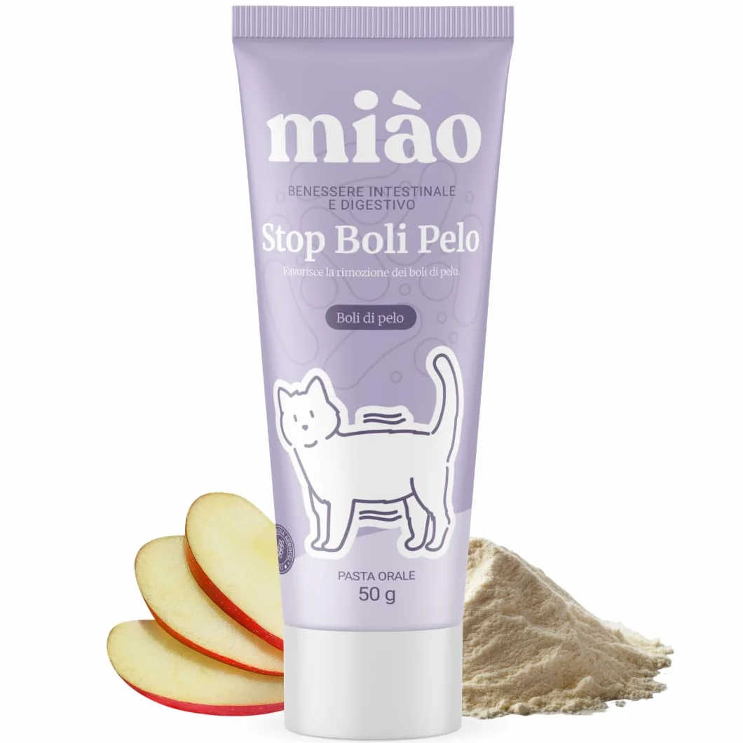Miào Stop Boli di Pelo Gatto Pasta – Supporto Intestinale per Eliminare Boli di Pelo, Riduce Rigurgiti con Fibre e Psillio, Pasta al Malto per Gatti Bolo di Pelo