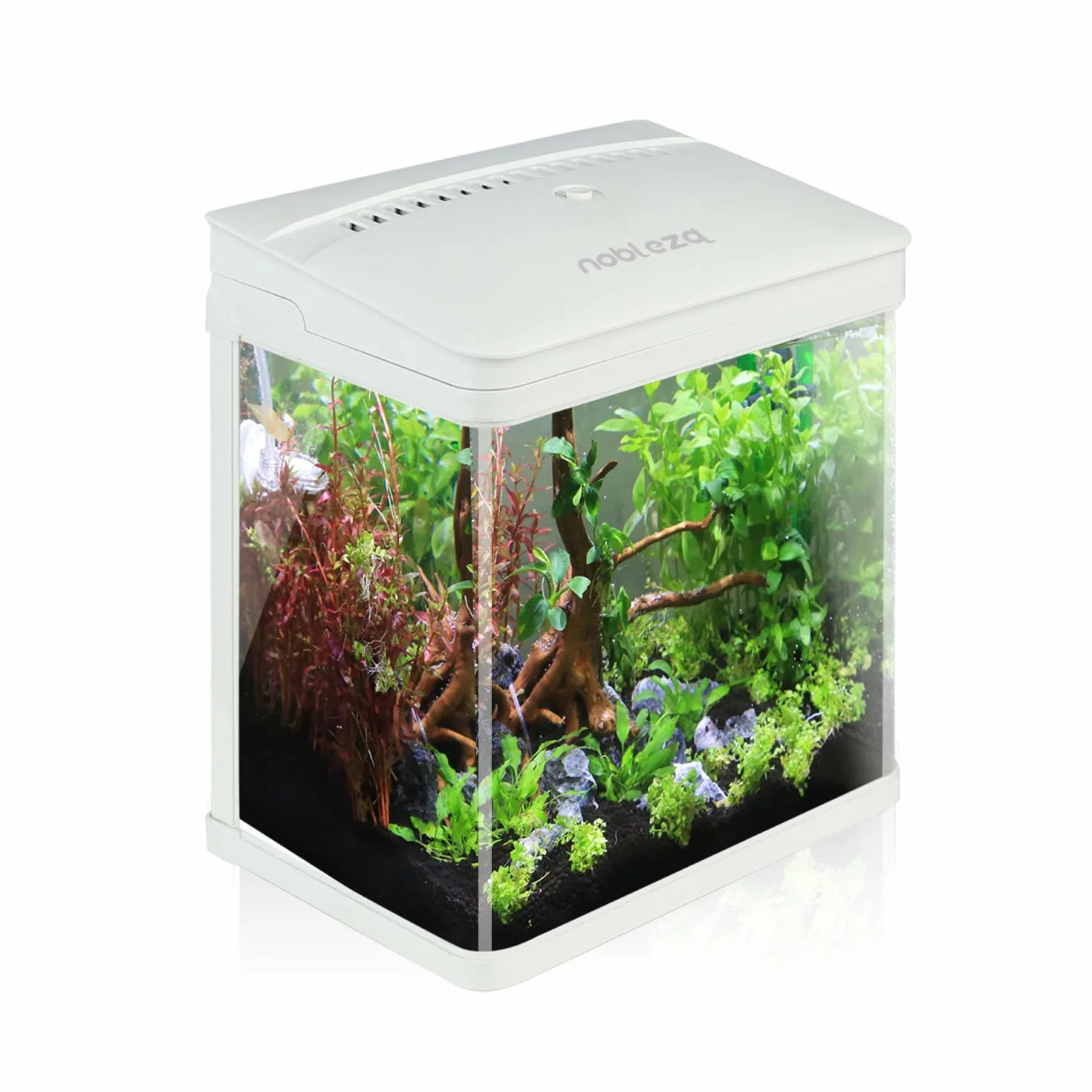 Nobleza - Nano Acquario in Vetro e Plastica per Pesci Acqua Tropicali con Illuminazione a LED e Filtro Inclusa. 7 Litri, Colore Bianco.