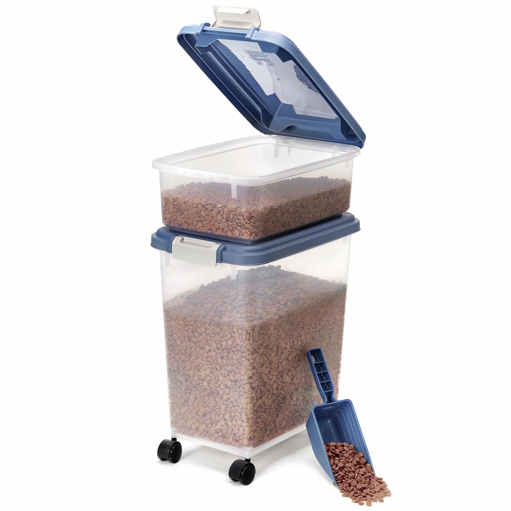 Iris Ohyama, Contenitore per Crocchette Ermetico, 30L+10L, Blu, Ermetici, Plastica, con Coperchio, Per Cibo per Gatti, Cani, Cibo secco, Crocchette, Dolci, MP-8&MP-1