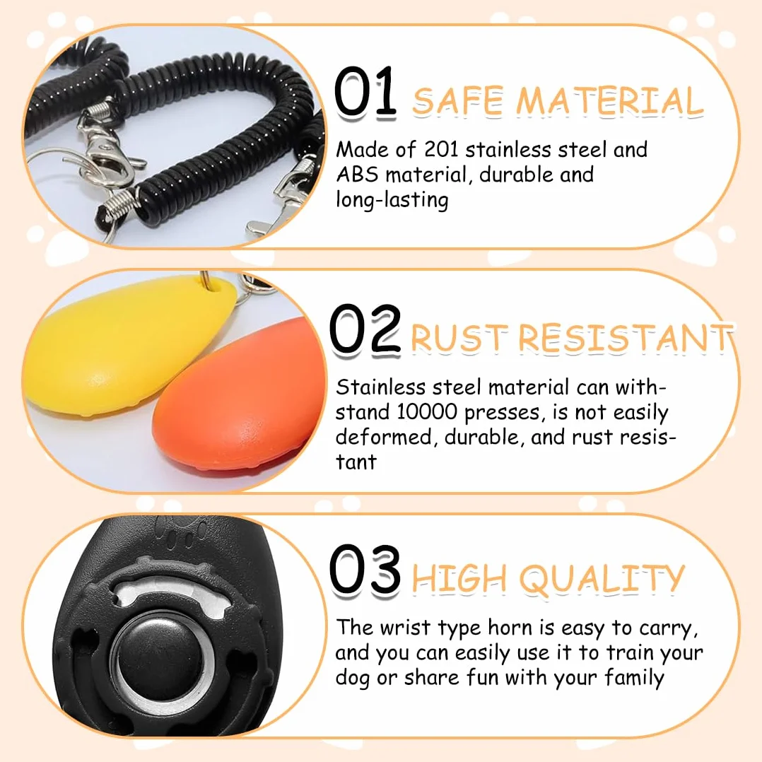 5 Pezzi Clicker per Cani, Clicker per addestramento di animali domestici, Clicker Addestramento Cani Formazione Clicker con Cinturino da Polso per Cane,Gatto,Cavallo