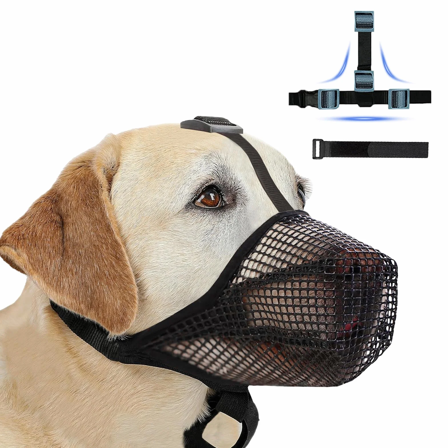 Museruola Traspirante Cani, Museruola per Cani Regolabile con Cinghie in Touch Fastener, Maschera L'addestramento Caccia Masticazione, Museruolas Morbida Taglia Piccola Media Grande