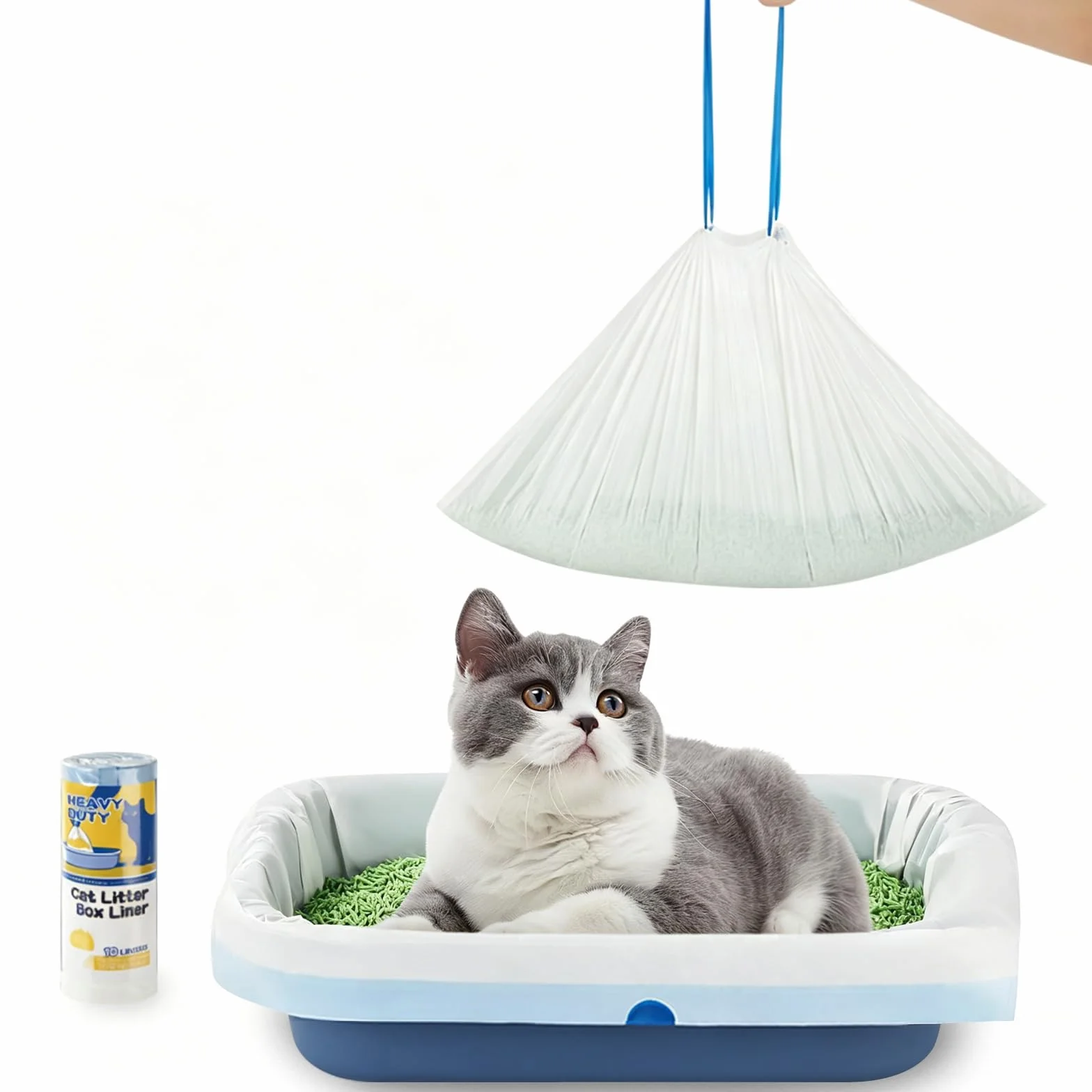 Sacchetti per lettiera per gatti, misura L, 20 pezzi, 65 x 40 cm, sacchetti per lettiera per gatti, extra forti con laccetti, per lettiera per gatti, inserti igienici per lettiera