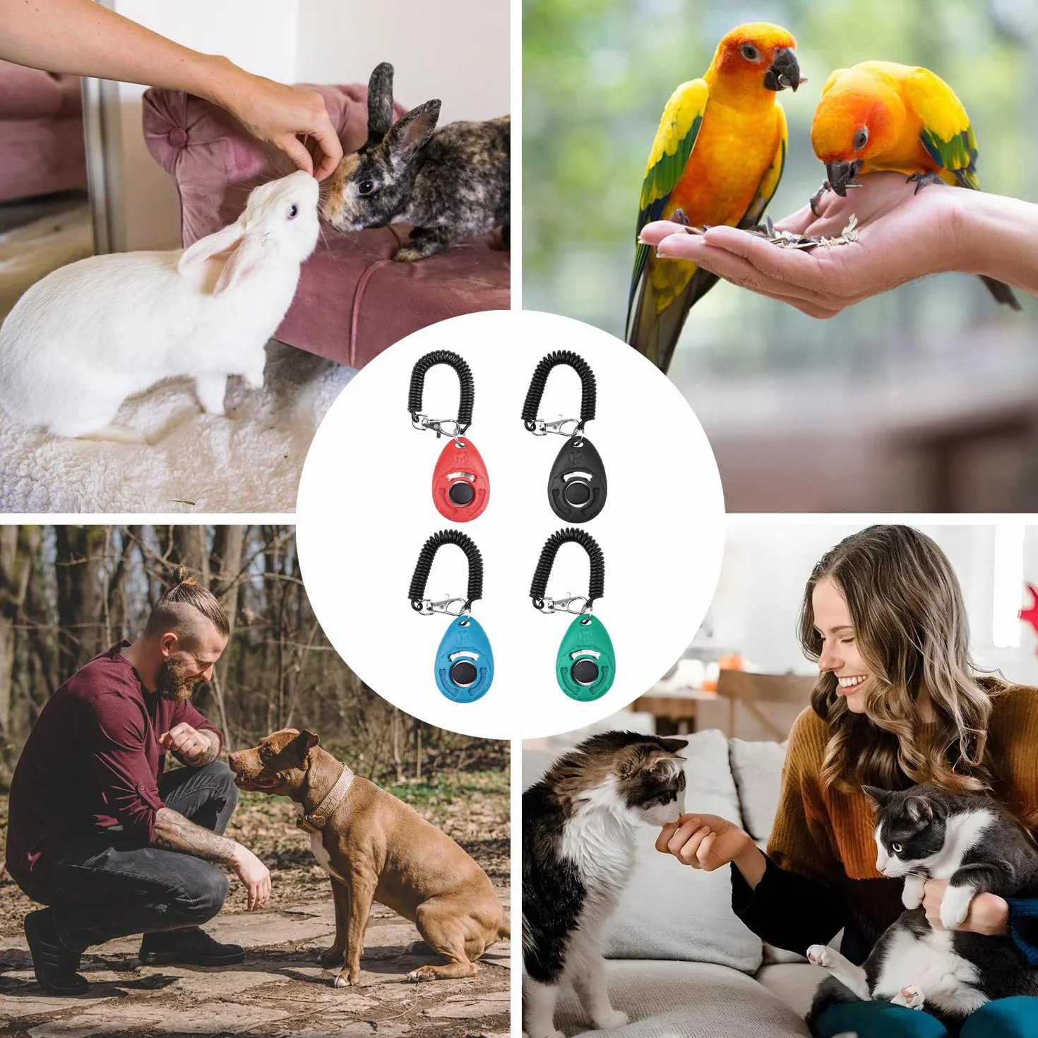 4 PCS Clicker per Cani,Clicker Addestramento Cani Formazione Clicker con Cinturino da Polso per Cane,Gatto,Cavallo (Rosso & Nero & Azzurro & Ciano)
