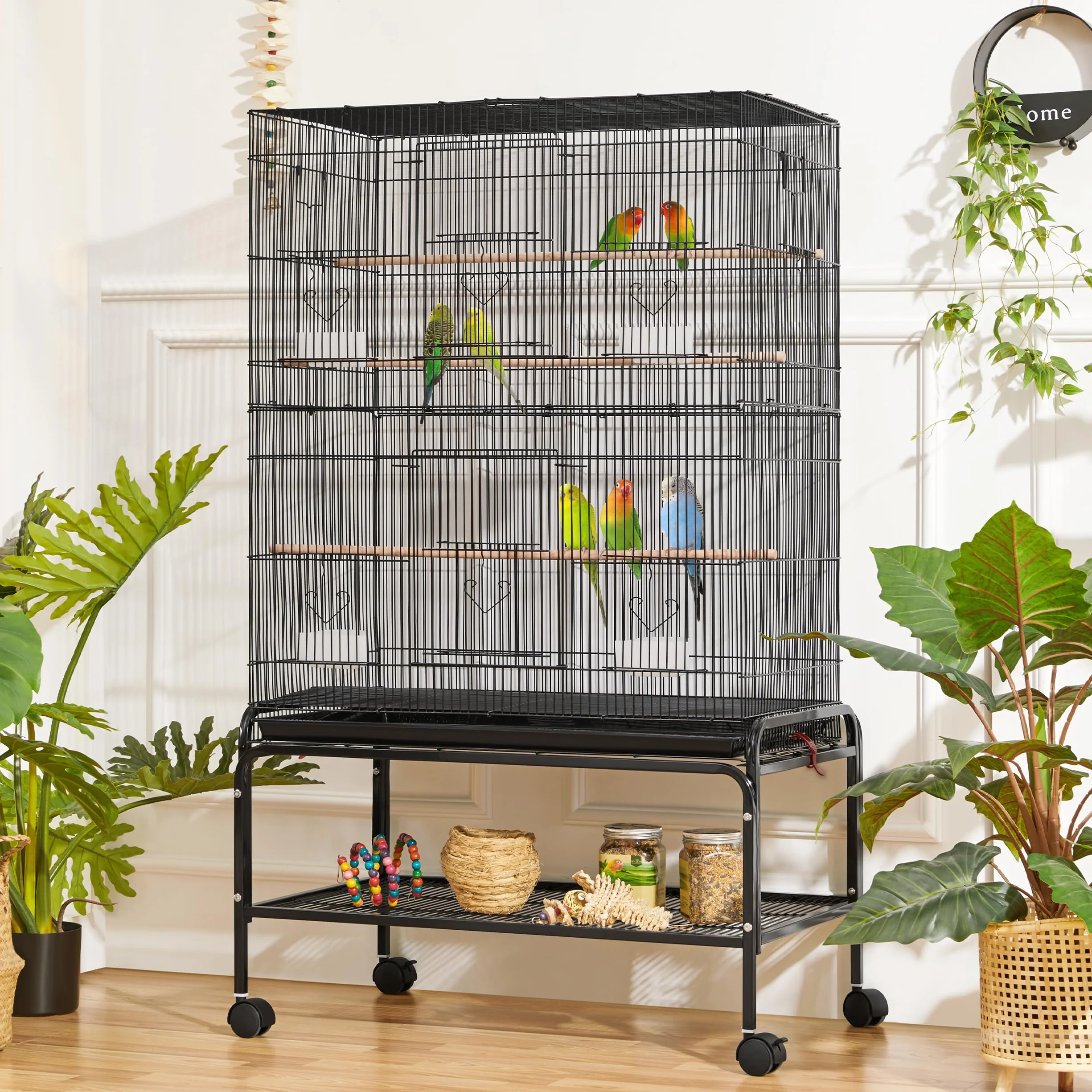 Yaheetech Gabbia per Uccelli Pappagalli Inseparabili Calopsite Grande con Piedistallo Staccabile in Metallo da Interno Esterno Nero 79 x 49 x 134,5 cm