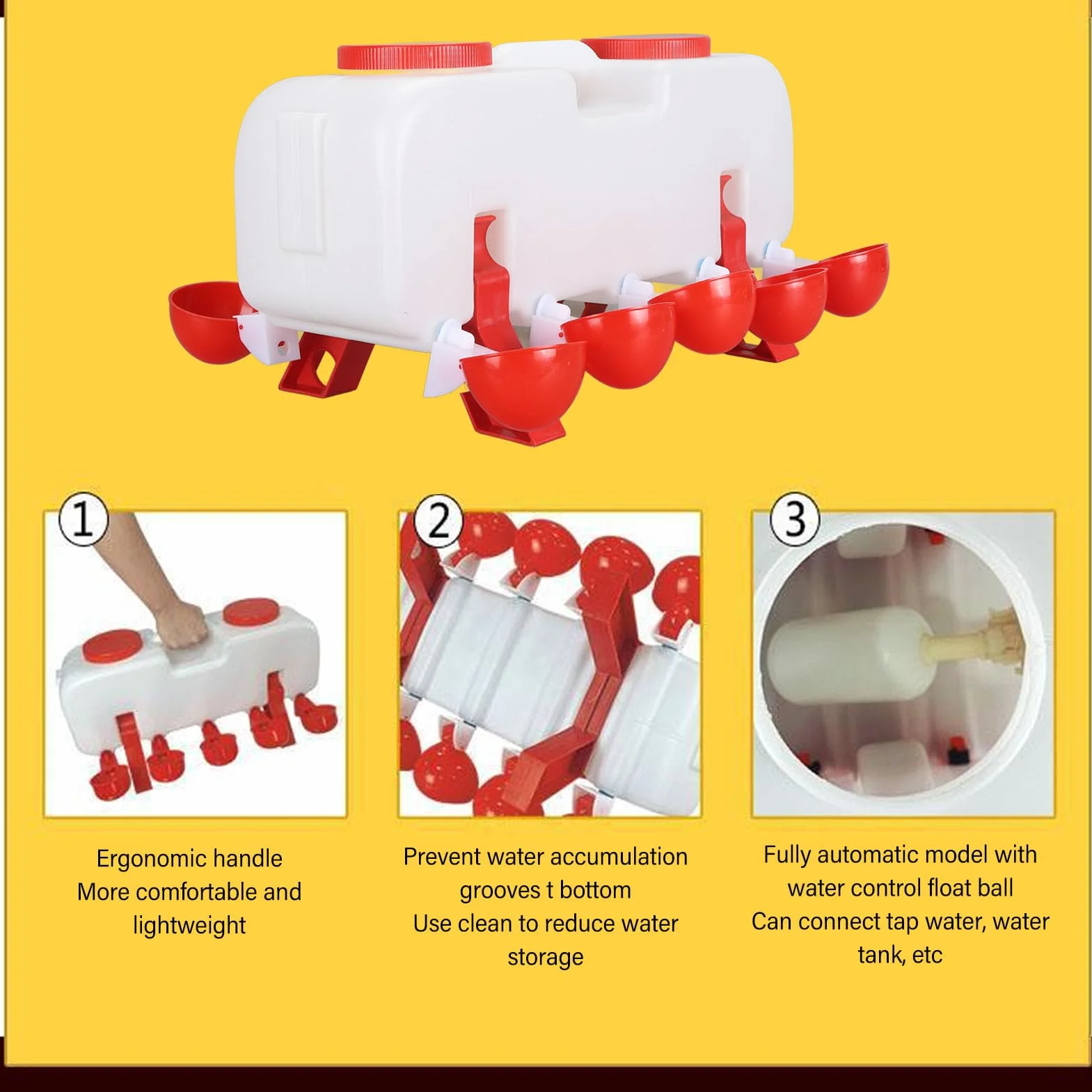 Abbeveratoio per polli di grande capacità da 10 litri, mangiatoia per pollame con 10 tazze d'acqua, distributore automatico di acqua con riempimento dall'alto per oca anatra, (Semiautomatico)