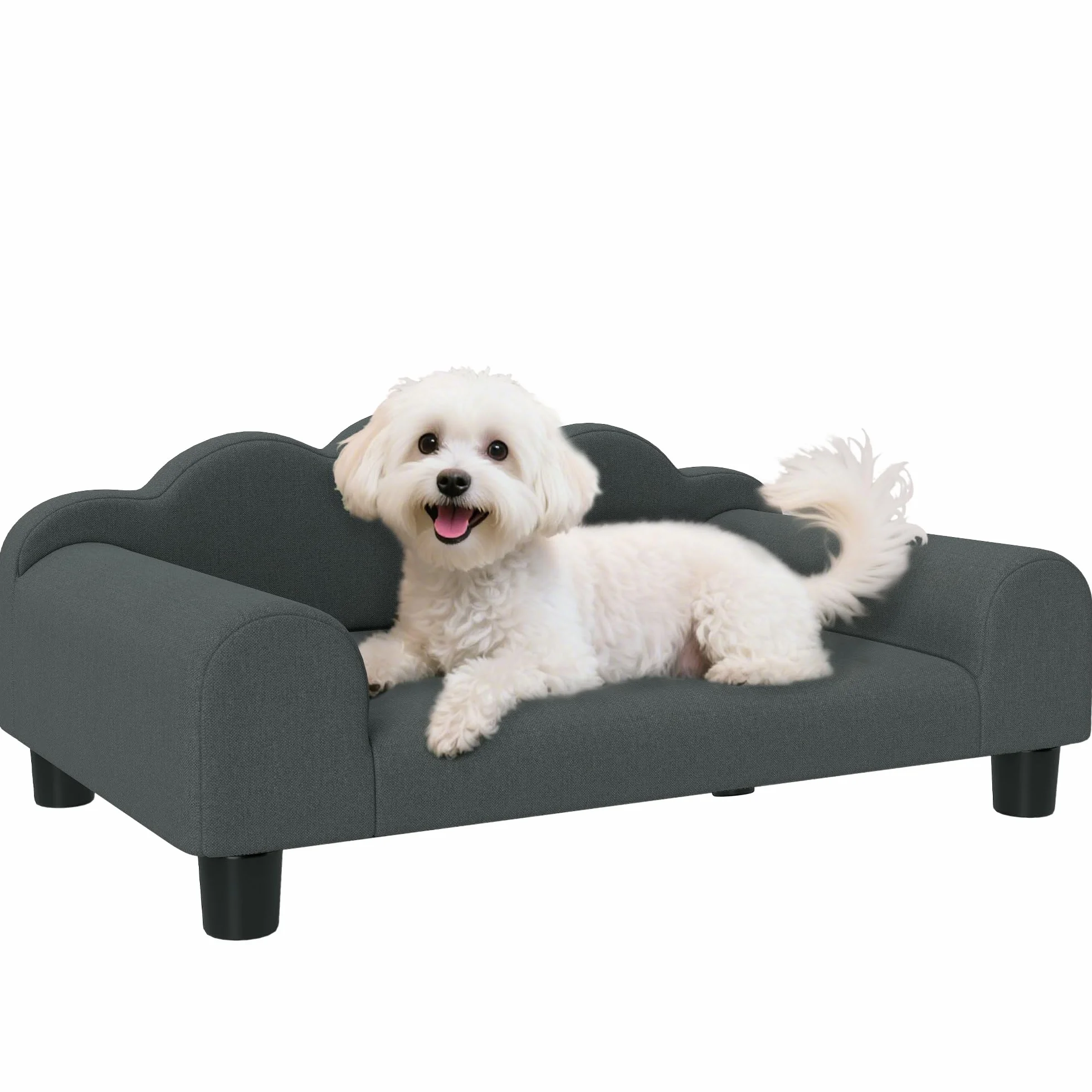 PawHut - Divano per Cani, Divano per Animali Domestici con Schienale e Braccioli, Traspirante, per Piccoli Cani da Interno, 66 x 42 x 28,5 cm, Grigio Scuro