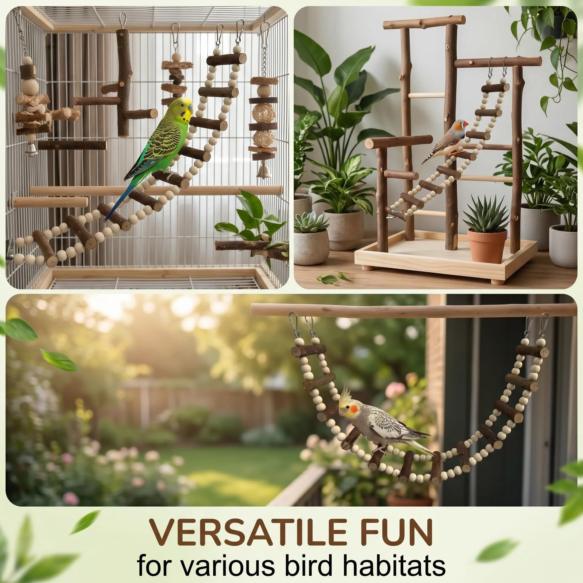 Trespolo Per Pappagalli, Posatoio Per Pappagalli, Gabbia Giochi Per Pappagalli, Scala In Legno Di Salice A 7 Gradini, 35x8cm, 88g, Accessori Per Arrampicata Per Uccelli E Pappagallini