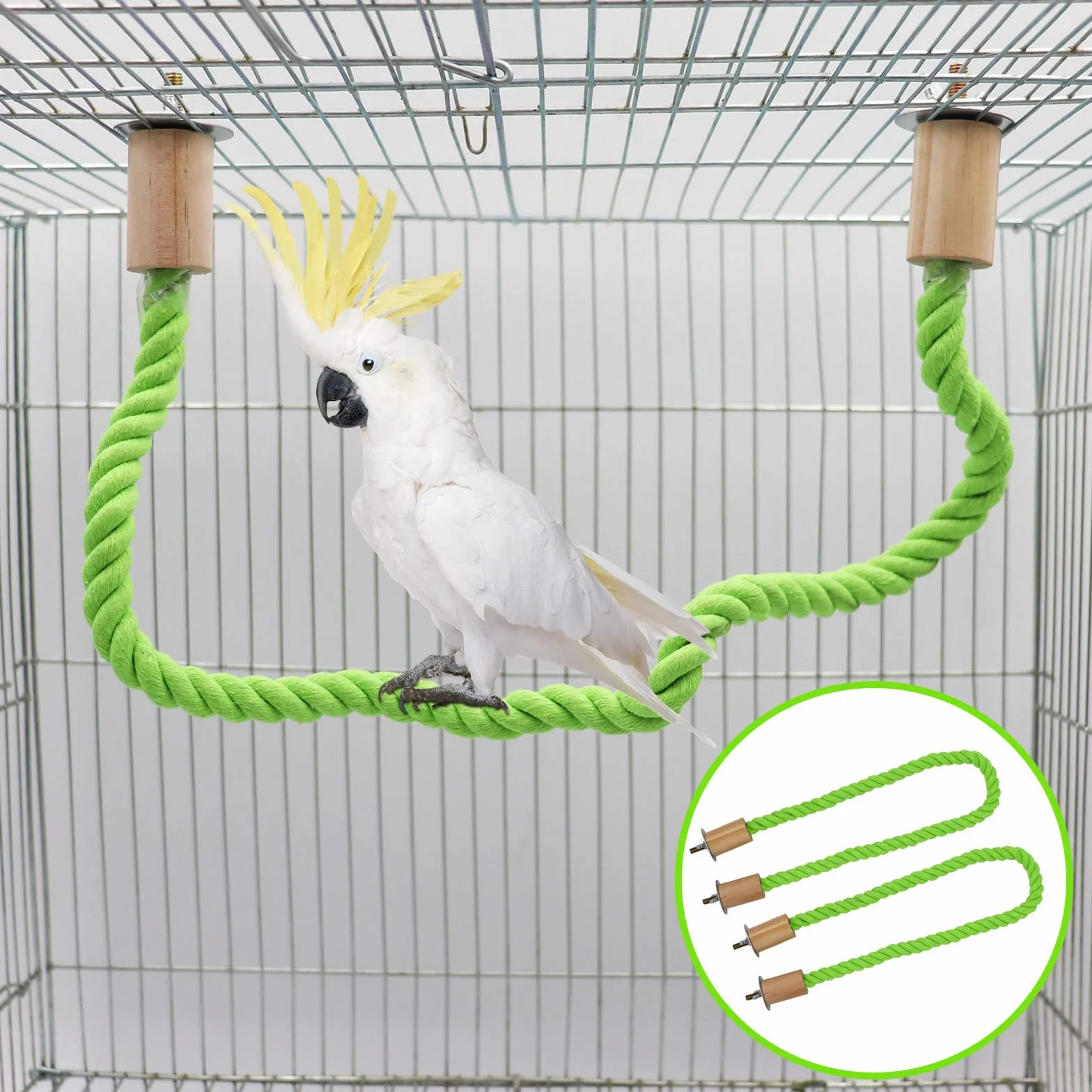 2 Posatoi per Uccelli in Cotone con Oscillazione - Giocattolo per Pappagalli, Cocorite e Inseparabili - Accessori per Gabbie con Funzione di Arrampicata e Affilatura Unghie - 100 cm