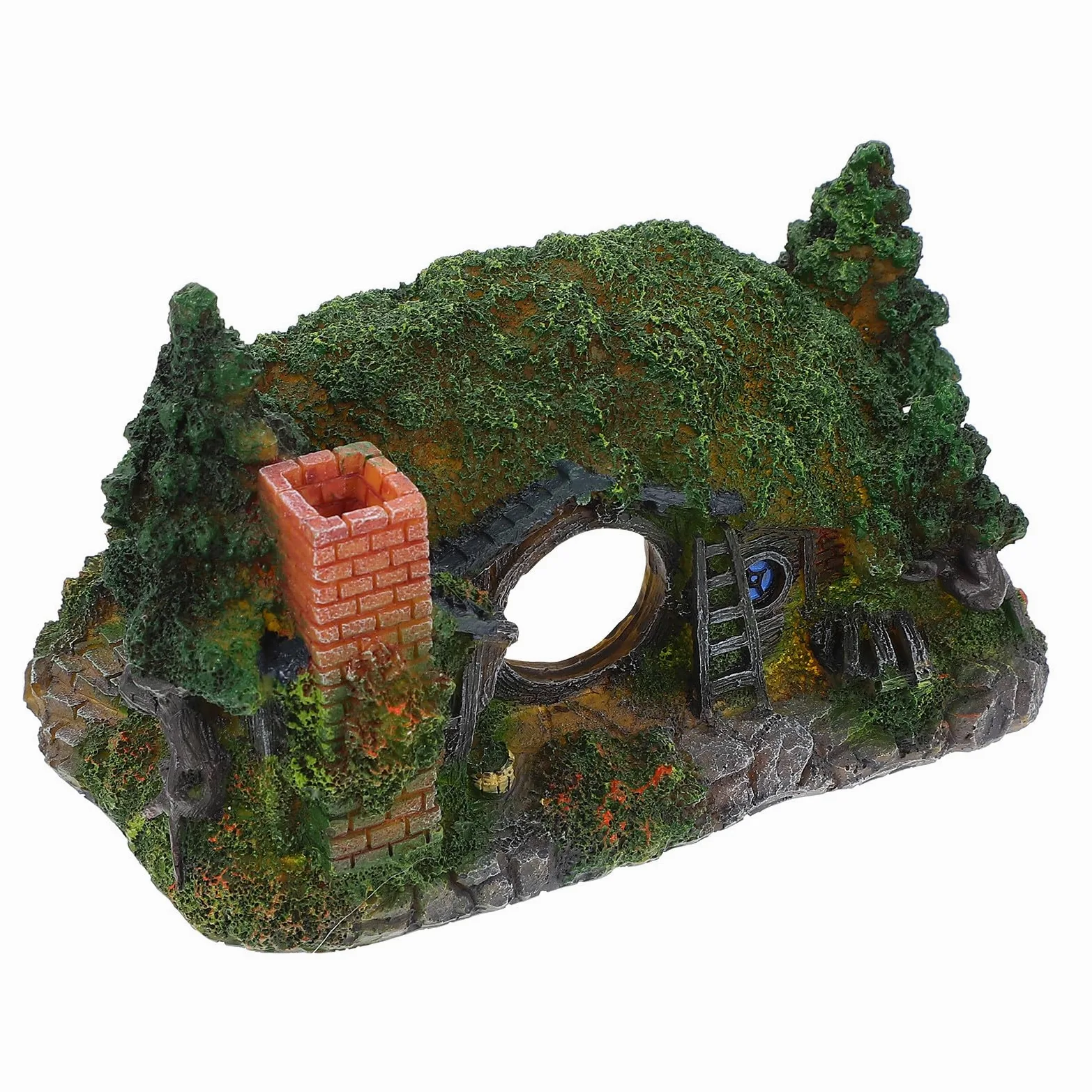 Decorazione Paesaggistica per Acquari Hobbit Casa in Resina Piccola, Ornamento Grotta Castello per Serbatoio d'Acqua, Sicura per Pesci e Adatta a Scenari Acquario