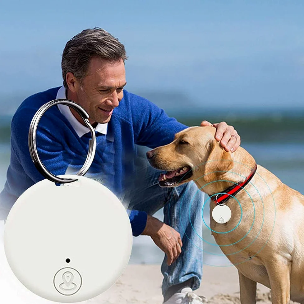 Localizzatore GPS portatile Bluetooth 5.0 con anello a strappo, dispositivo anti-perdita intelligente, dispositivo impermeabile, localizzatore di animali domestici per cani, gatti, portafogli,Bianca