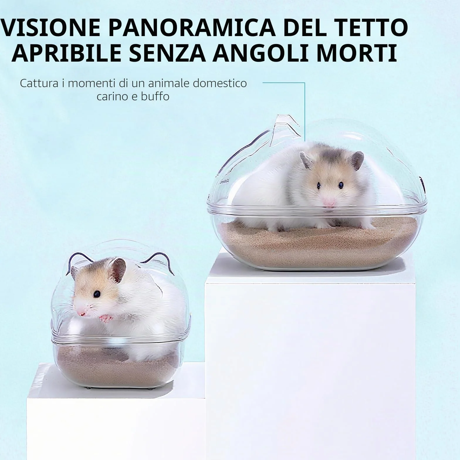Scatola da bagno di sabbia per criceto trasparente – Casa da bagno smontabile antipolvere per roditori – fornita con 2 pale