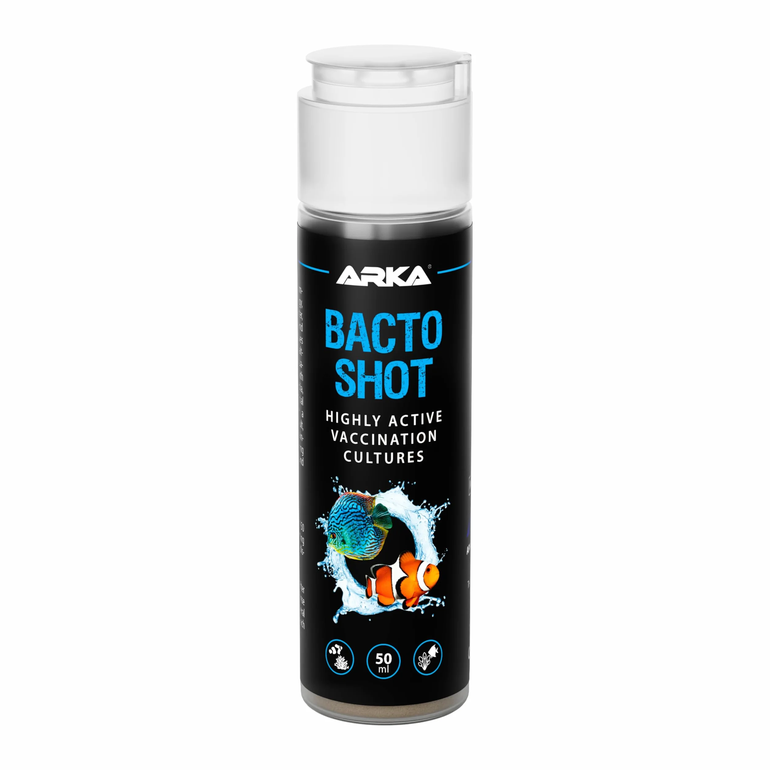 Batteri acquario 50 ml – ARKA Bacto-Shot – acqua chiara in 24 h – batteri filtranti e pulenti vivi – riduce nitriti e torbidità – con supporto naturale – per dolce, marino, gamberetti e coralli