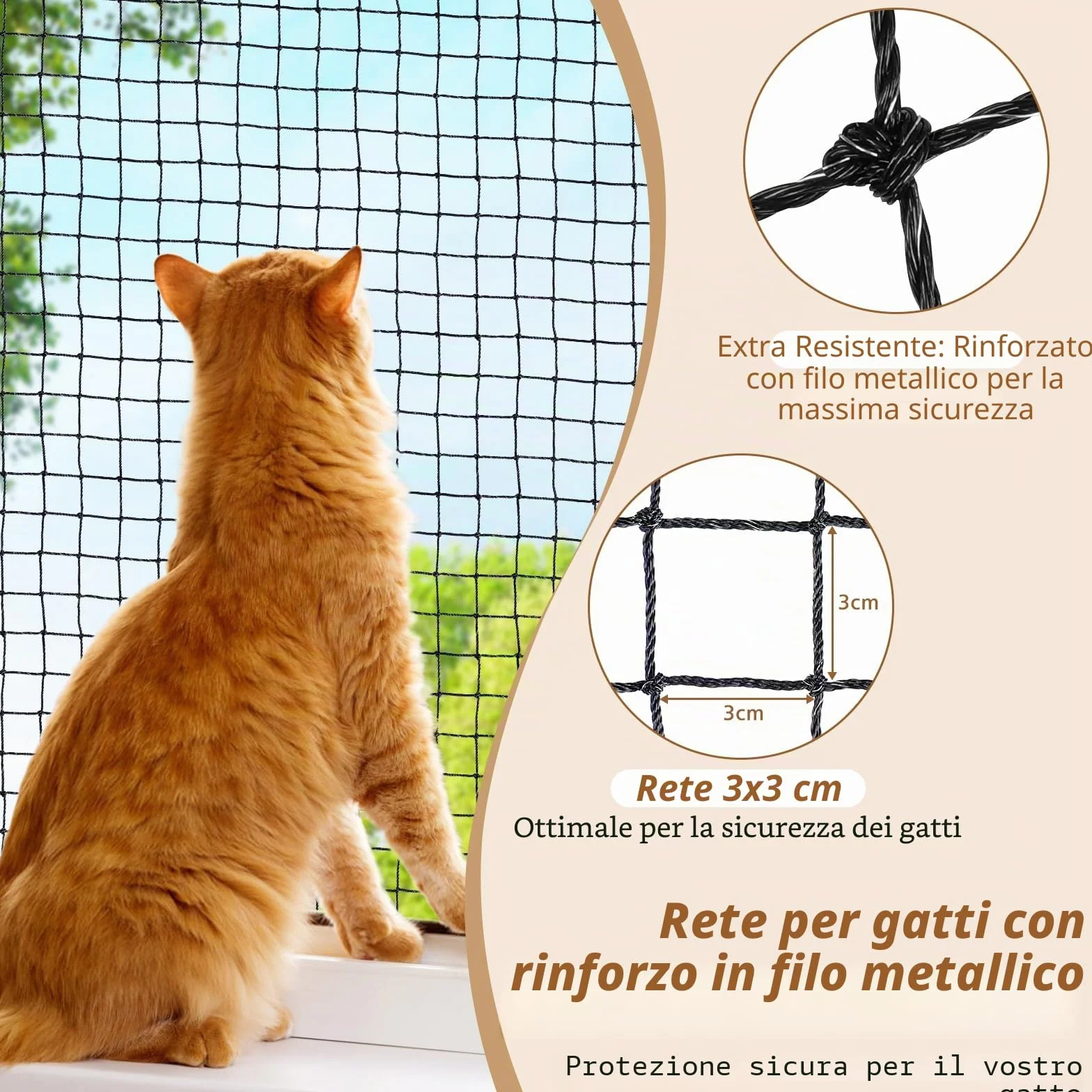 Aystkniet Rete per Gatti Senza Forature, Extra Rinforzato Rete Gatti Balcone con Ganci Adesivi e Colla Siliconica, Rete Balcone per Gatti, Rete per Gatti Balcone (3 x 2 M)