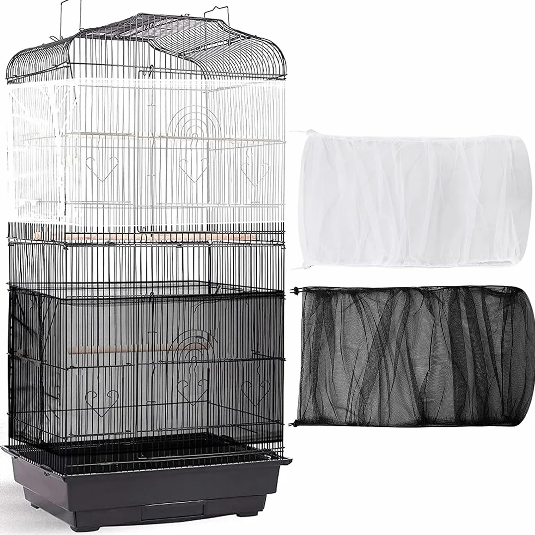 2 coperture universali per Gabbie per Uccelli,Copertura per Gabbia,Copertura in Rete,per pappagalli Regolabili,Rete Morbida in Nylon,Morbida Ariosa,per Gabbie per Uccelli 140-220CM(Nero,Bianco）