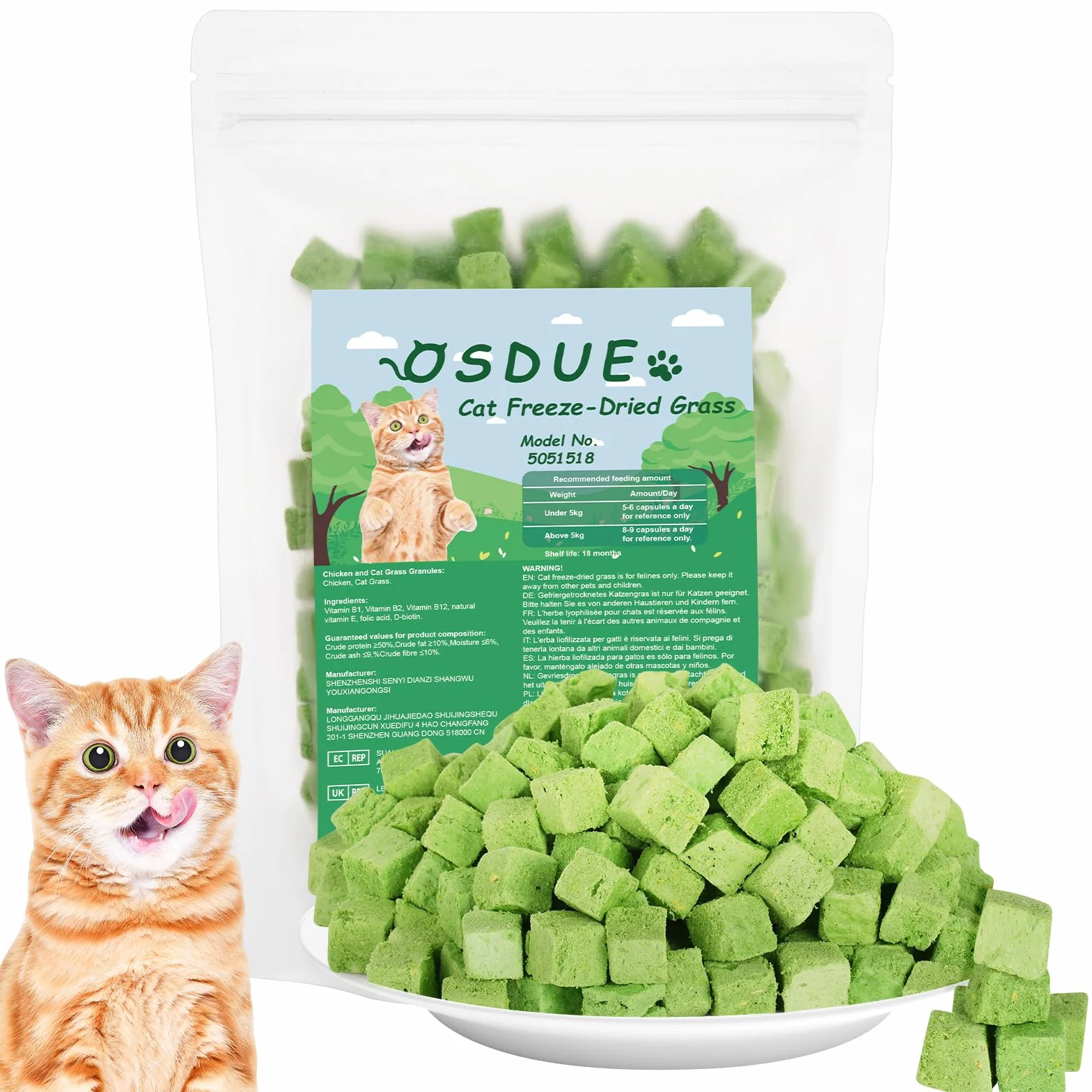 OSDUE 100g Erba Gatta Liofilizzato, Bastoncini da Masticare Gatti, Snack Liofilizzato per Pulizia dei Denti con Pollo, Erba Gatta, Snack Gatto Dentali Gatti per la Rimozione delle Palle di Pelo