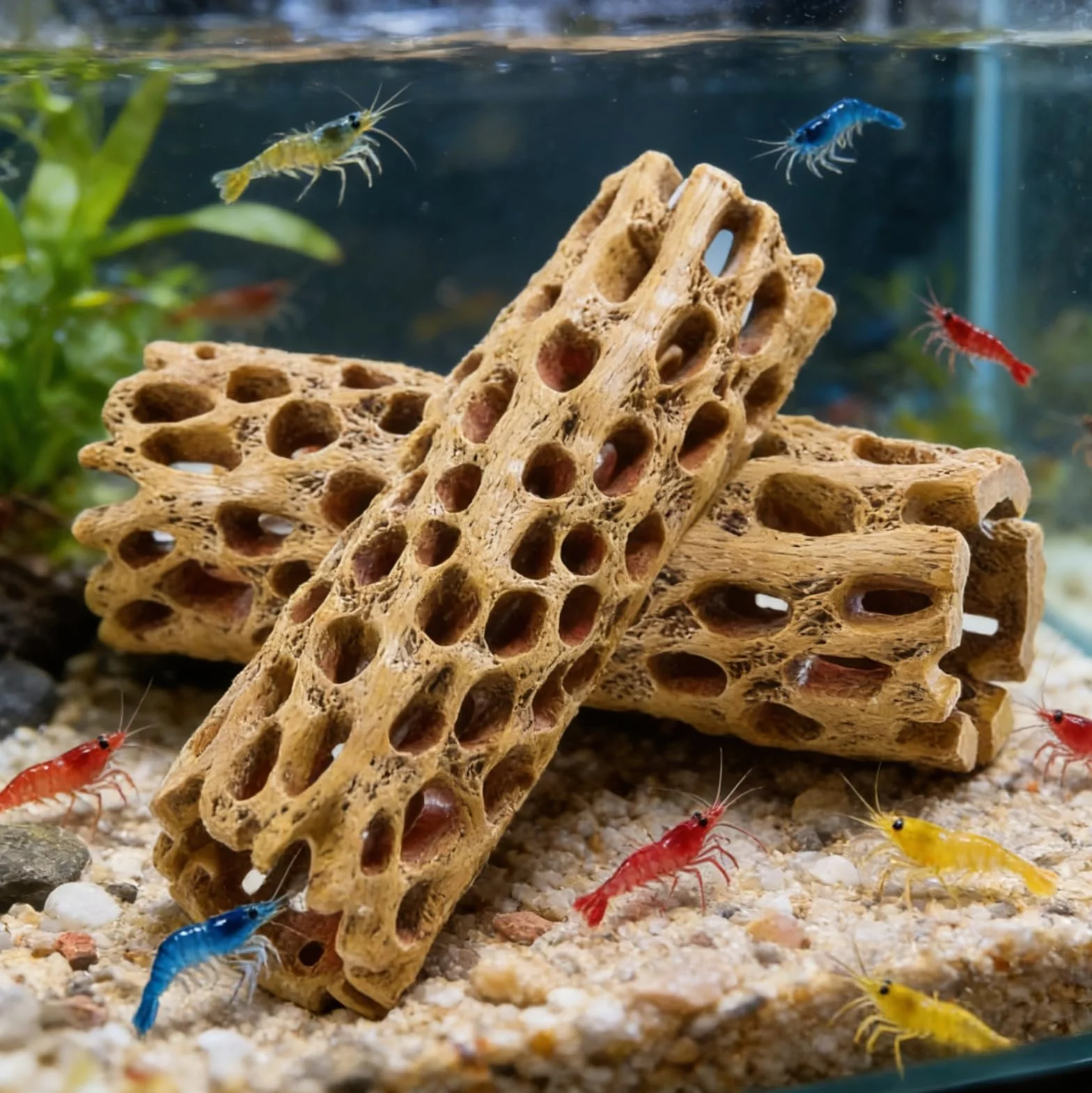 2 pezzi nascondiglio per gamberetti – tronco d'albero cavo, grotta dell'acquario, simulazione del tronco d'albero, in resina, per acquario, tronco, accessori per acquario, per pesci, gamberetti
