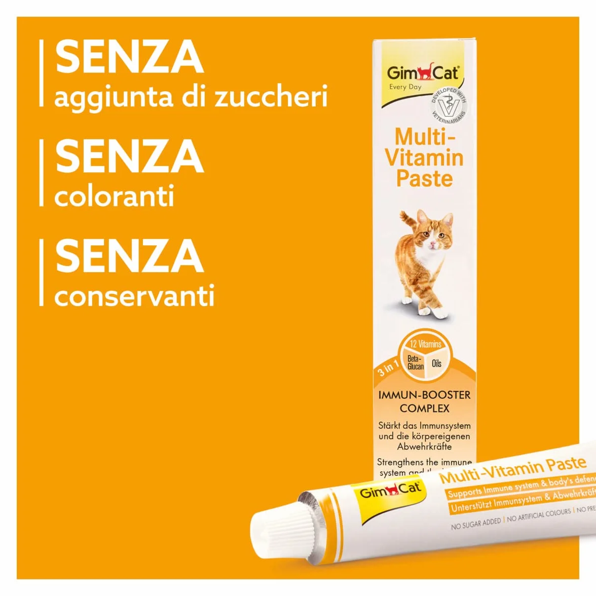 GimCat Multi-Vitamin Pasta, Snack sano per gatti, attiva le difese e rafforza il sistema immunitario, 1 tubetto, 1 x 200 g