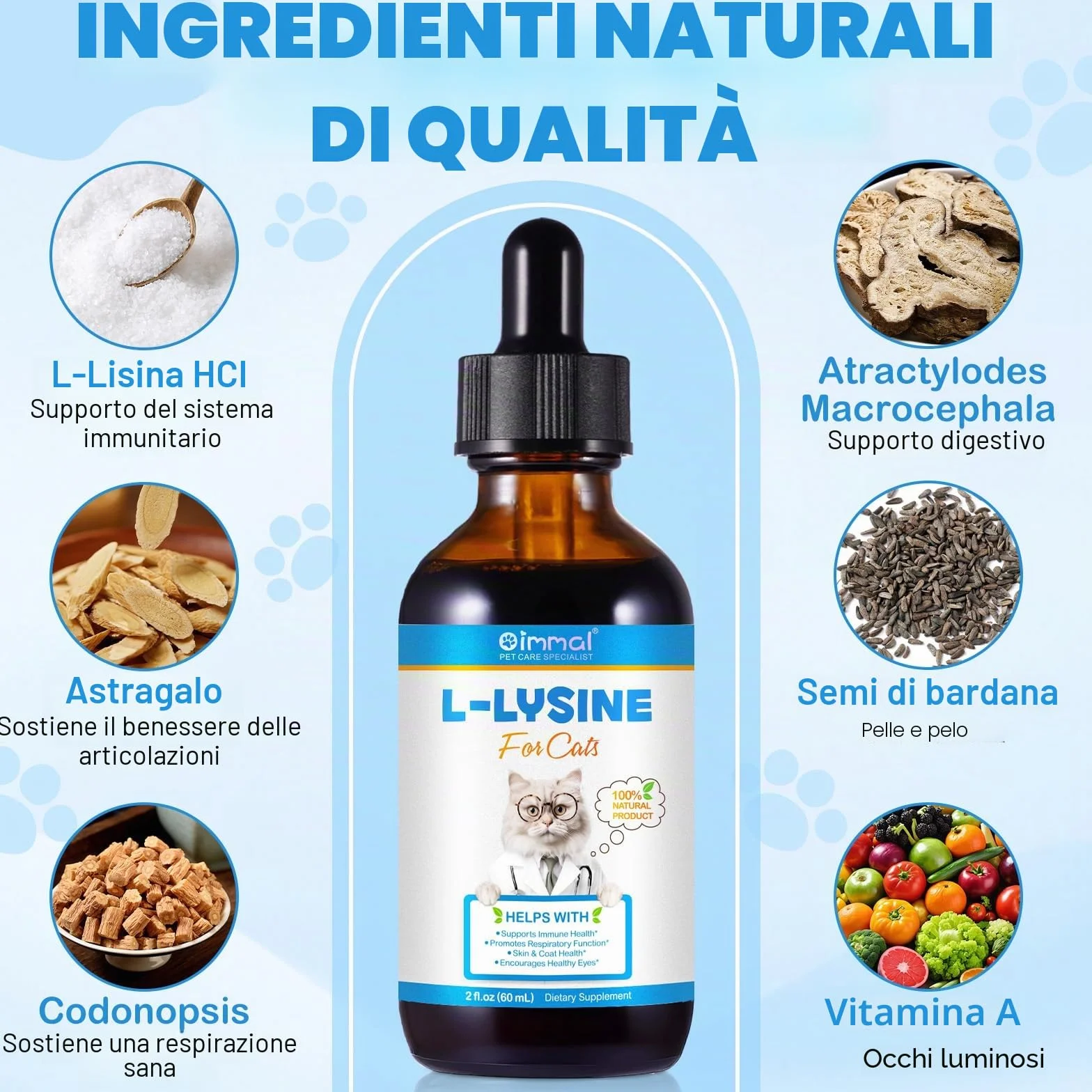 Lysin Cat - Gocce L-lisina per gatti, Supporta la salute del sistema immunitario, Allevia le allergie, favorisce la funzione respiratoria, mantiene la salute della pelle e del pelo 60 ml