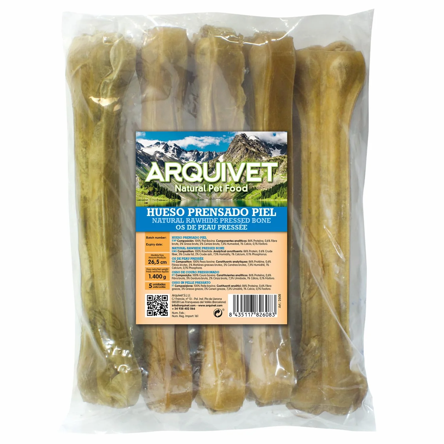 ARQUIVET Osso pressato in pelle bovina 26,5 cm confezione da 5 unità masticabile per cane
