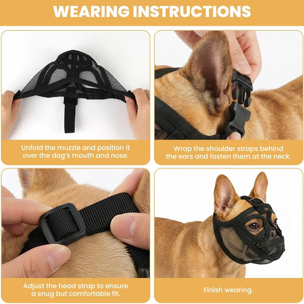 AUAUY Museruola per Cane, Museruola Resistente per Cani, Mascherina in Rete Traspirante, Prevenire i Morsi alla Corteccia, Museruolas per Shih Tzu e Bulldog inglesi, Acqua e Cibo Consentiti (Nero, S)