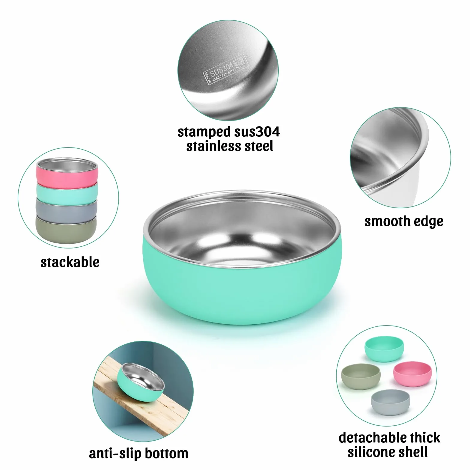 Ciotole per gatti in acciaio inox, con fondo in gomma, 12,7 cm di larghezza e poco profondo, adatte ai baffi, resistenti e antiscivolo, piccole ciotole per gatti da interno