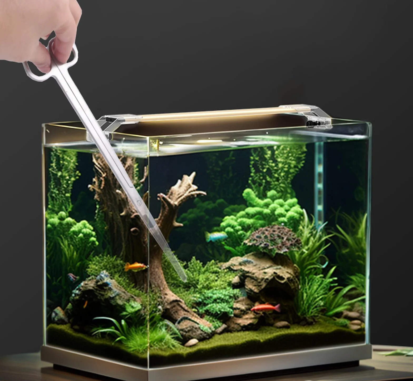 4 in 1 Kit Attrezzi Acquario,Attrezzi per Acquario in Acciaio Inox, Piante Acquarios Attrezzi Set con Pinzette Forbici Spatola per l'acquario Landscaping e l'Acquarios Pulizia