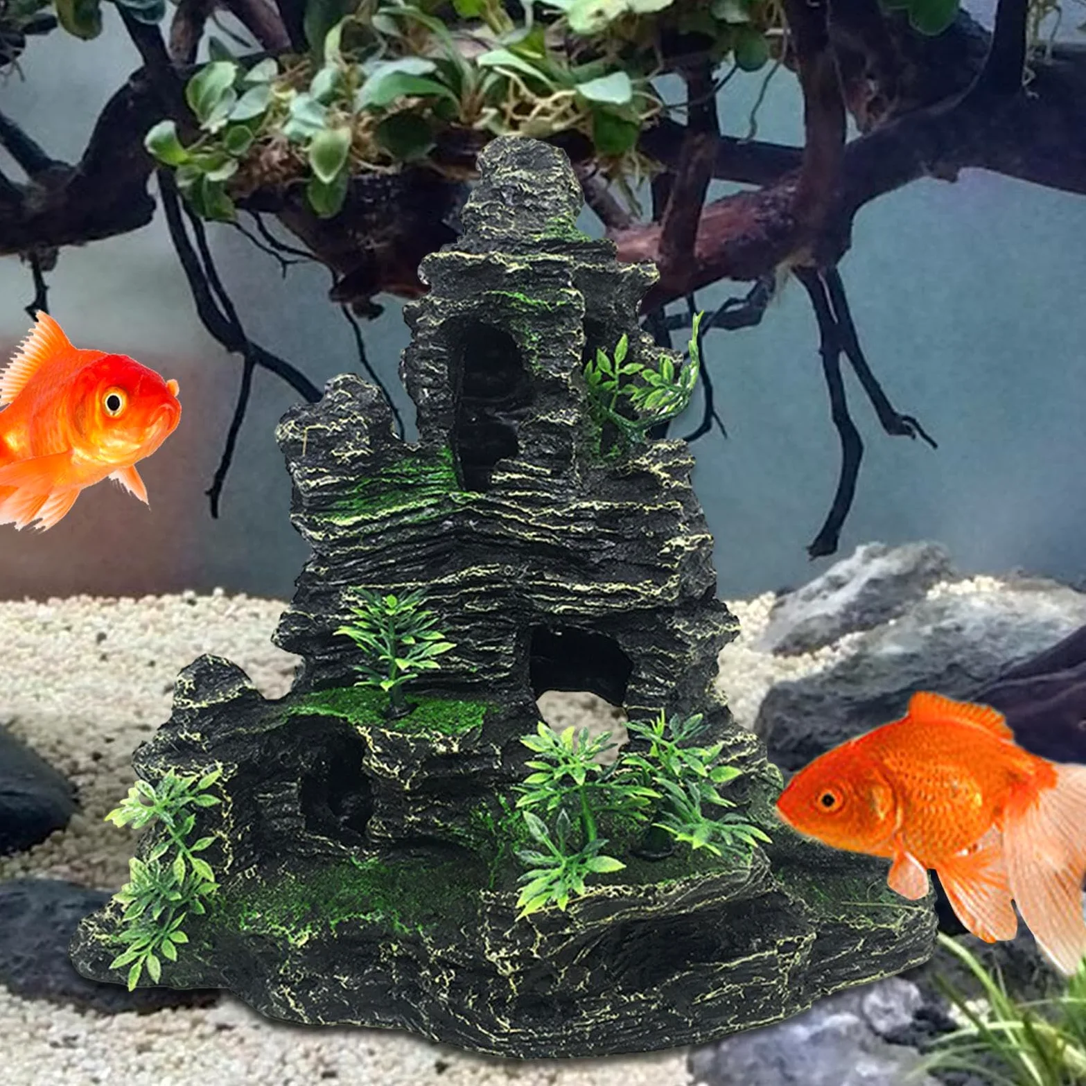 Generico Caverna per Acquario Montagna Artificiale Realistica per Interni | Grotta in Resina per Pesci Per Casa Ufficio Betta Gamberetti Rettili Acqua Dolce Acqua Salata
