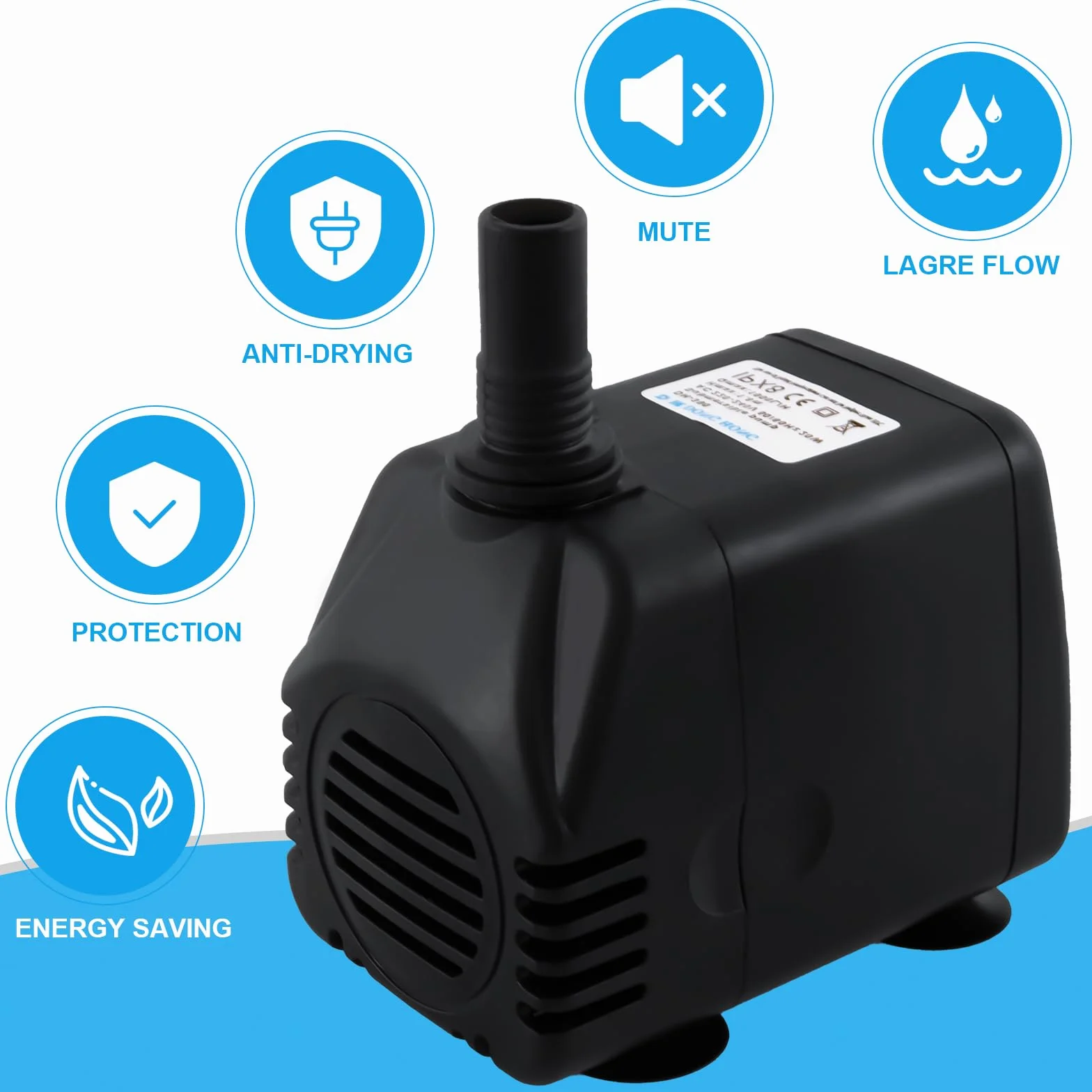 Pompa sommergibile per stagno, pompa per laghetto, 1000 l/h, pompa per acquario, giardino, con 4 potenti ventose (20 W)