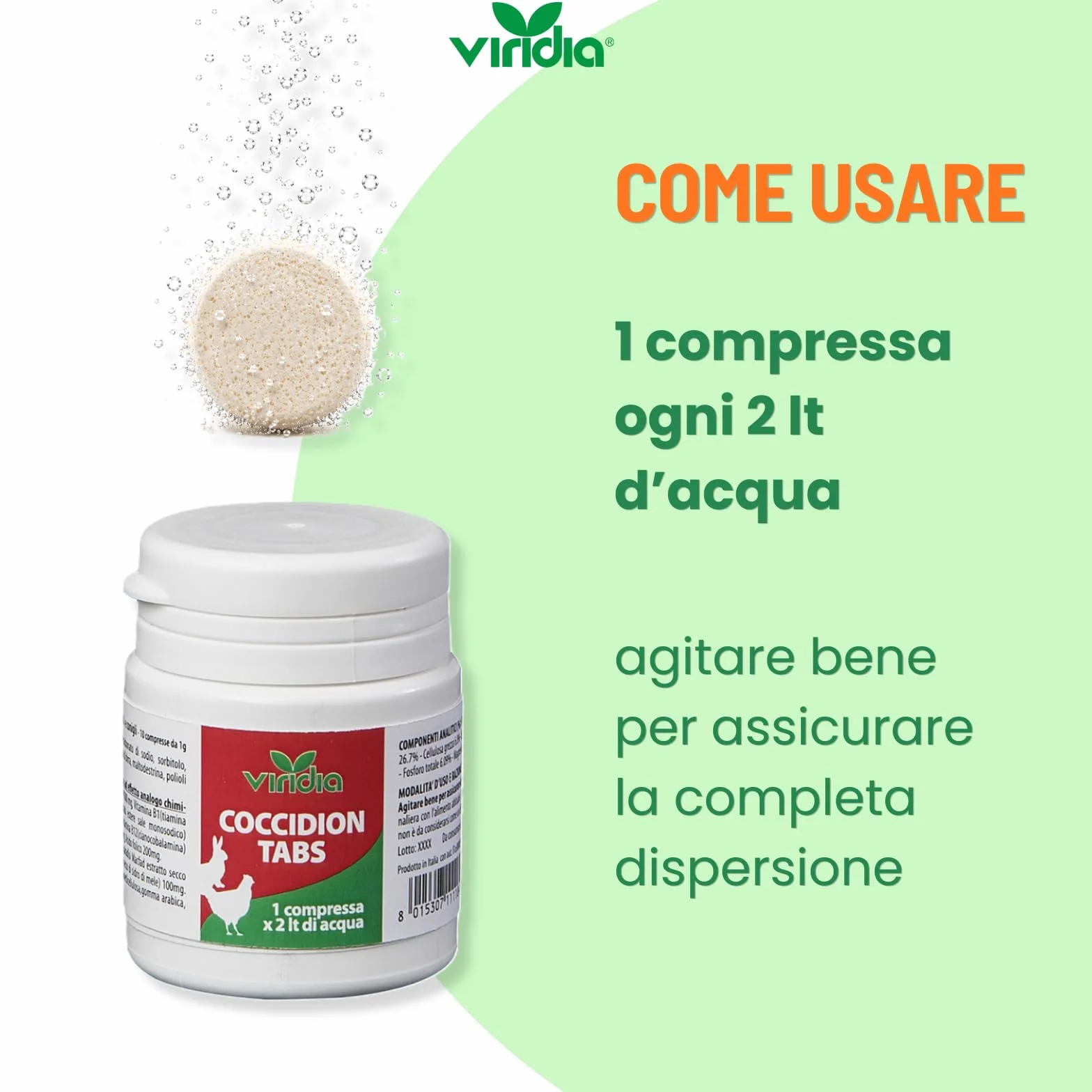 viridia Coccidion Tabs g 10 – Mangime Complementare in Compresse Effervescenti per Volatili e Conigli – con Vitamina C e Vitamine del Gruppo B