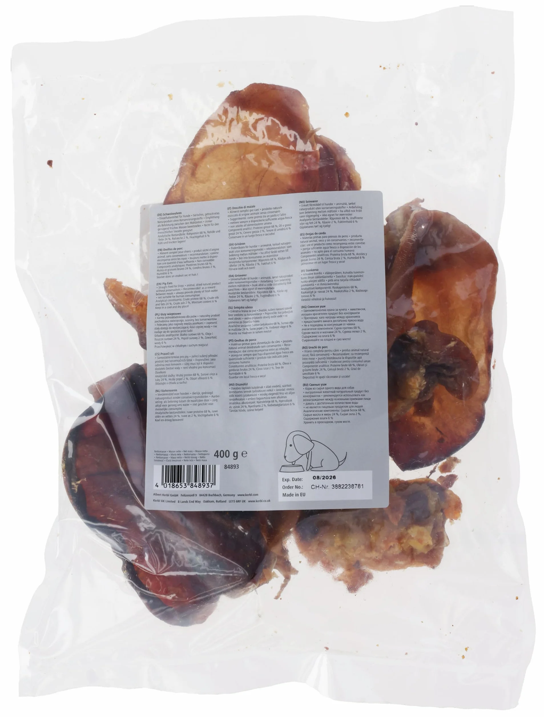 Kerbl Orecchie di Maiale Spuntino da Masticare per Cani - 400 g