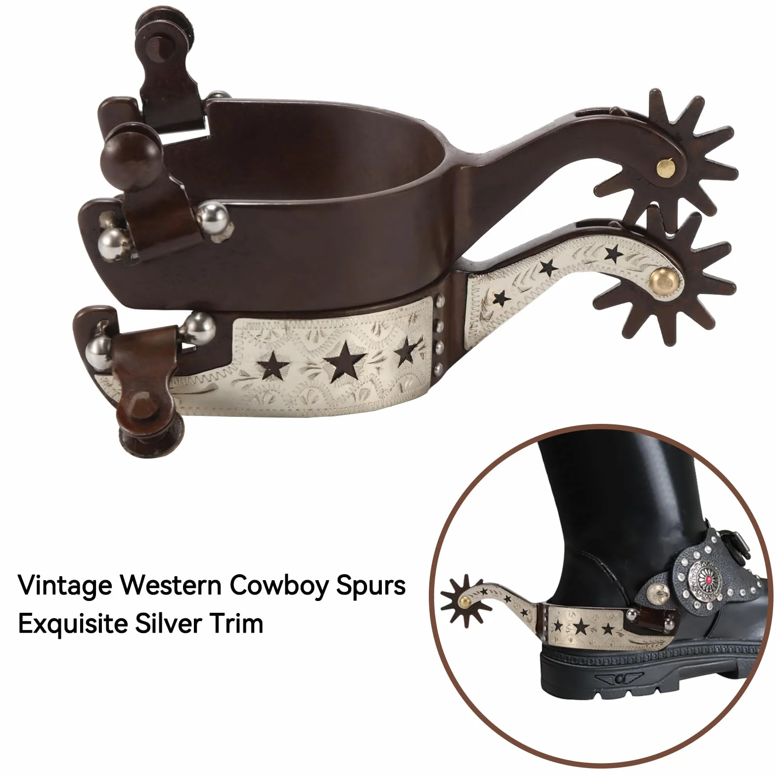 Speroni da Equitazione, 2 Pezzi Speroni Western da Cowboy Speroni da Cavallo in Acciaio Inossidabile Vintage con Ingranaggio Rotante per Cavalli, Pony, speroni da Equitazione antiruggine