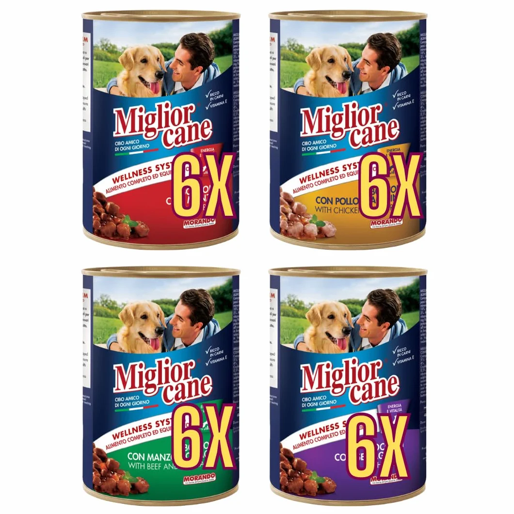 Miglior Cane Umido. 24 scatolette da 405gr cibo umido per cani Miglior Cane (Gusto, 4 gusti Ass.)