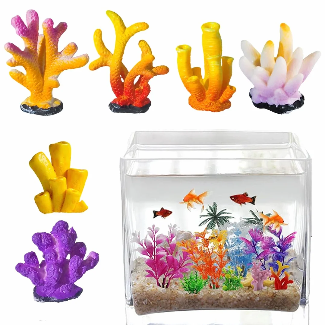 Pezzi Decorazioni Acquario Artificiali, Piante Finte, Accessori per Acquario Pesci, Piante Artificiali con Resina Corallo
