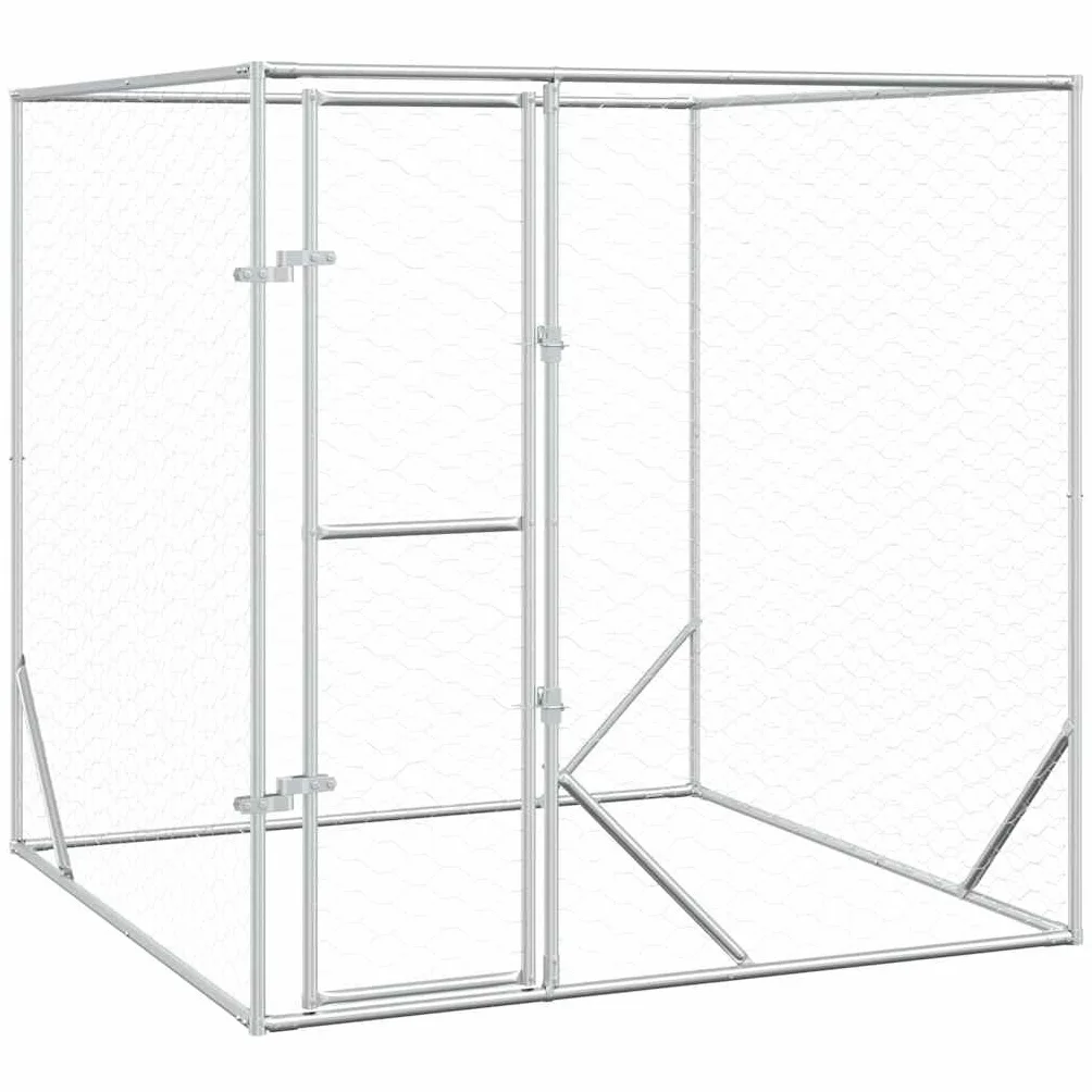 vidaXL Cuccia per Cani da Esterno Argento 2x2x2 m Acciaio Zincato