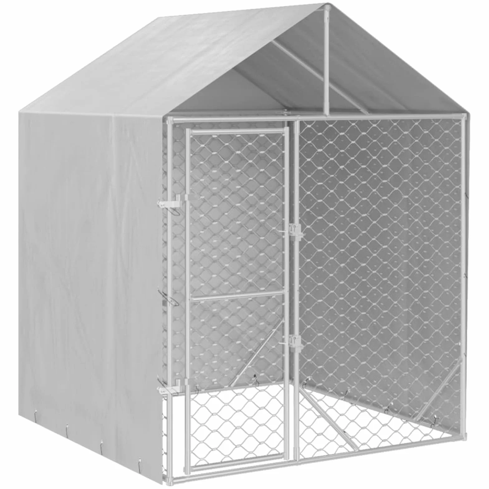 Gabbia per Cani con Tetto Kennel per Cani da Esterno Recinto per Cani da Esterno a Maglie in Acciaio Zincato con Porta con Serratura Argento-2 x 2 x 2.5 m