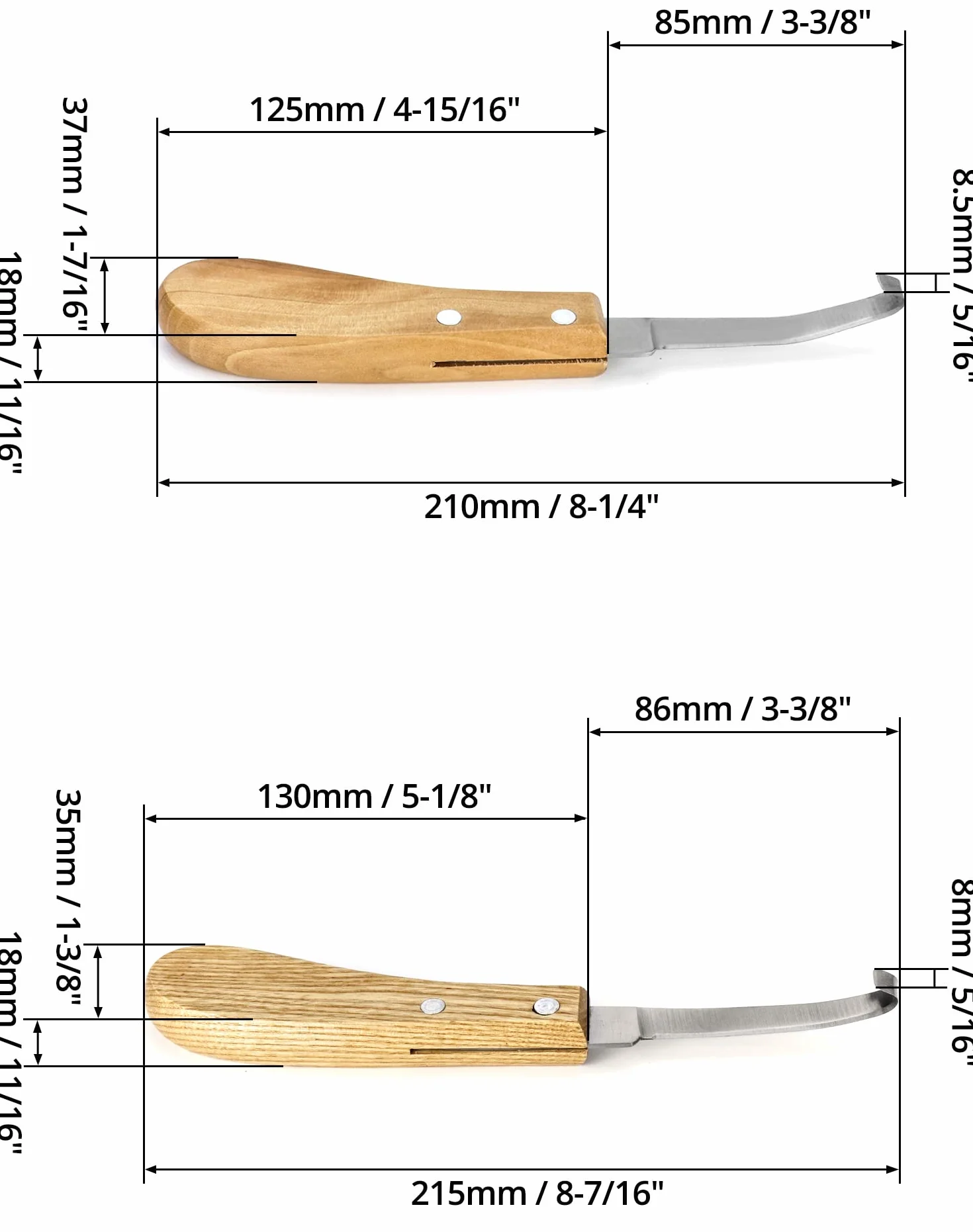 QWORK® 2 Pezzi coltelli per zoccoli, 21.5 cm raschietto per zoccoli destrimani e mancini, coltello per zoccoli con impugnatura ergonomica, per bovini, ovini, cavalli