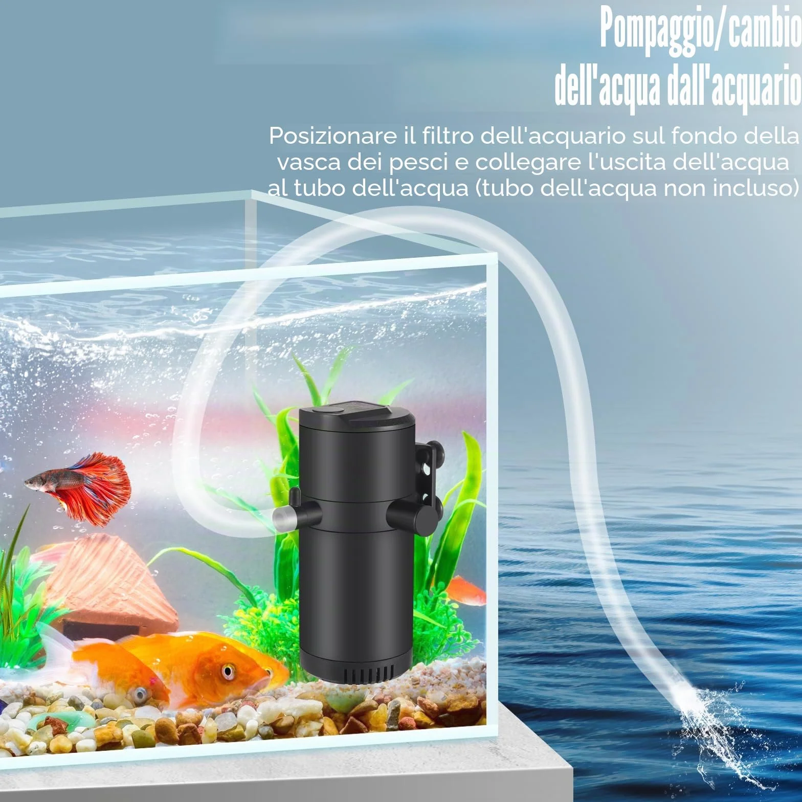 Filtro interno per acquario con flusso da 8 W 500 L/H per acqua pulita, flusso d'aria regolabile, basso rumore, onde e silenzioso