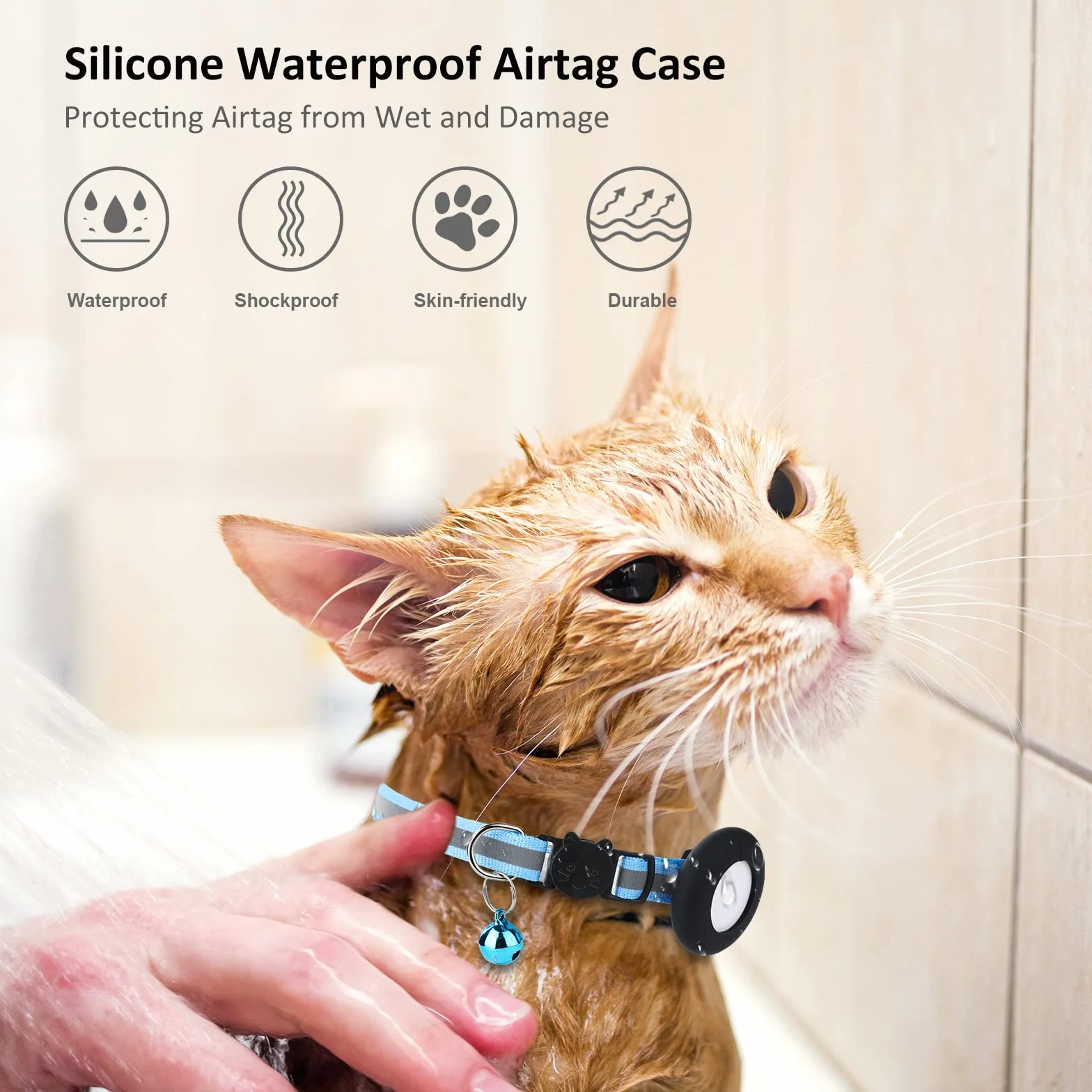 SimpleThings Airtag, supporto per collare per gatti, custodia protettiva in silicone per Airtag, confezione da 2 custodie impermeabili per Apple Airtag, collare per cani e gatti entro 3/8", nero e